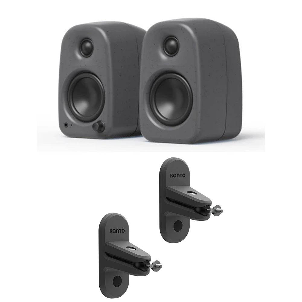 Kanto UKI 100W Bluetooth Desktop Speakers With SPW3 Universal Speaker Wall Mount Grey