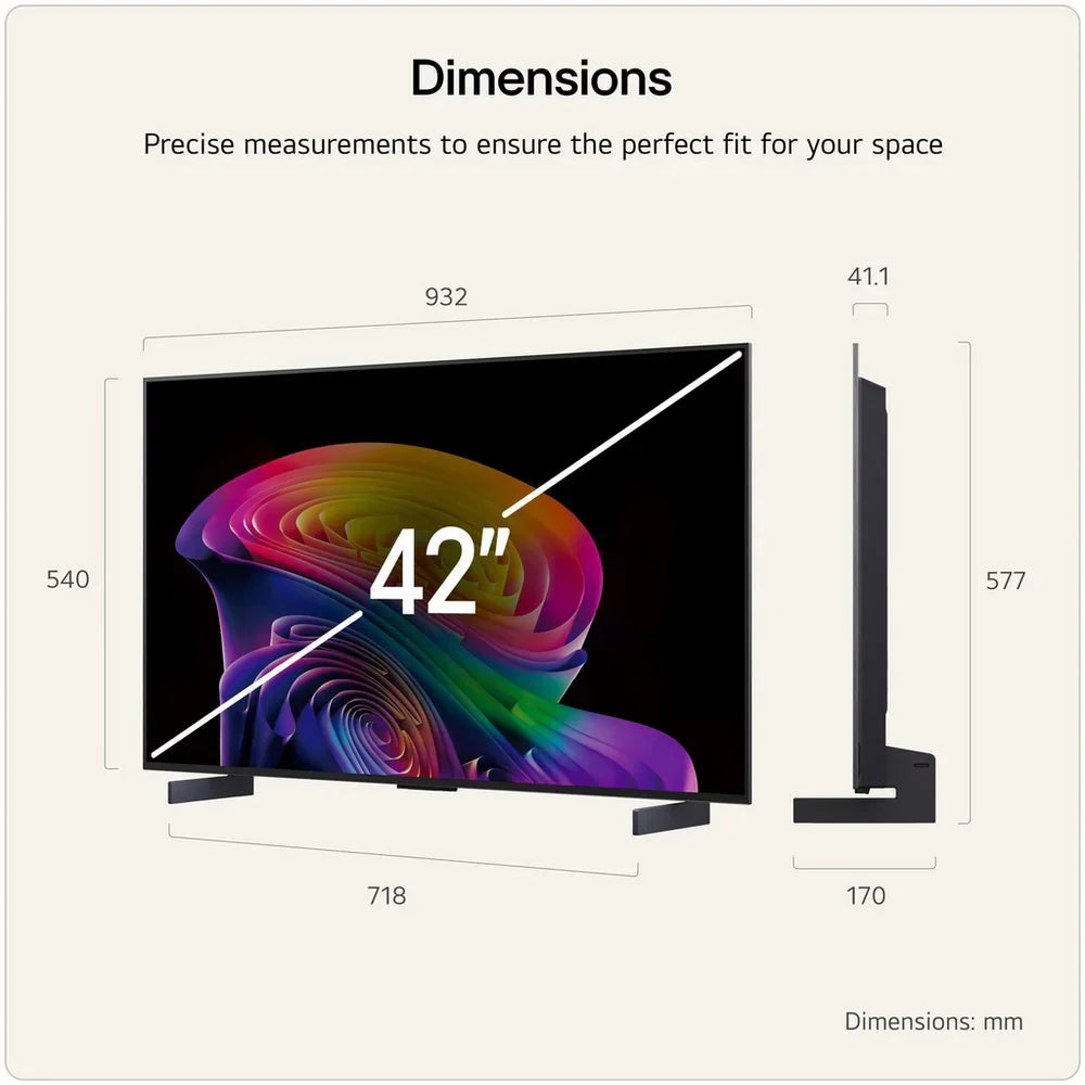 LG OLED42C66LB 42 Inch OLED evo AI C6 4K Ultra HD HDR Smart TV 2026