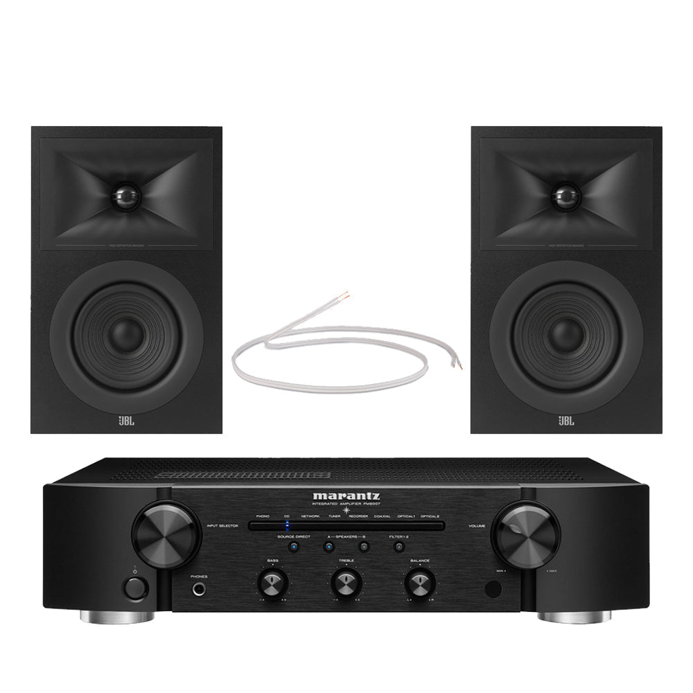 Marantz PM6007 Integrated Amplifier with JBL Stage 250B Bookshelf Speakers Pair Black HiFi Package