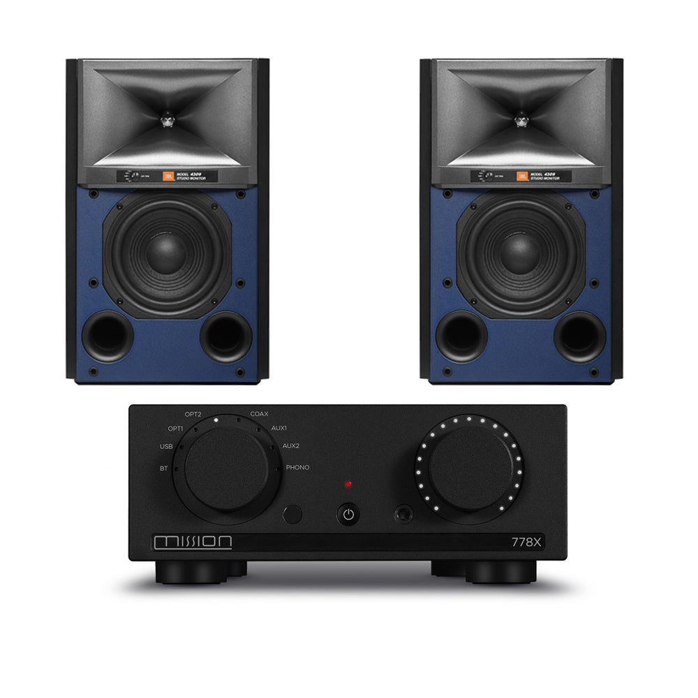 Mission 778X Integrated Amplifier with JBL 4309 Studio Monitor Bookshelf Speakers Pair - Black