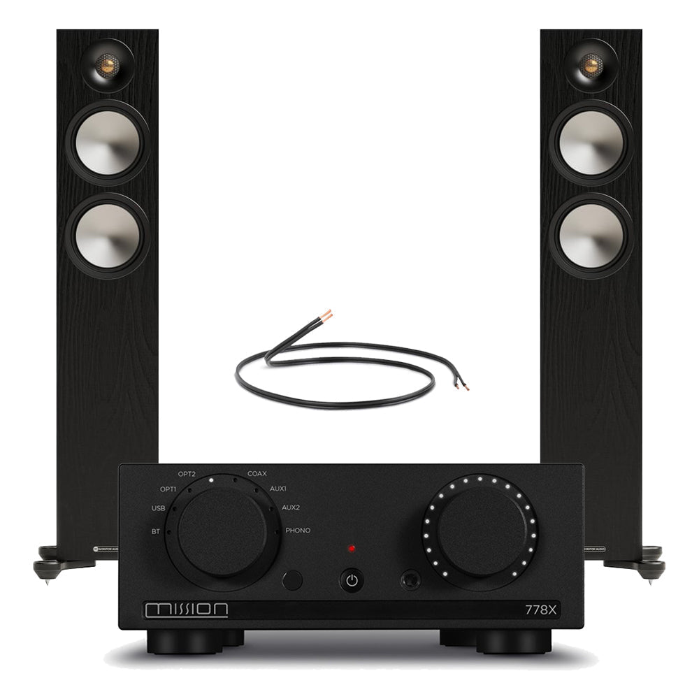 Mission 778X Integrated Amplifier with Monitor Audio Bronze 300 7G Floorstanding Speakers Pair HiFi Package - Black