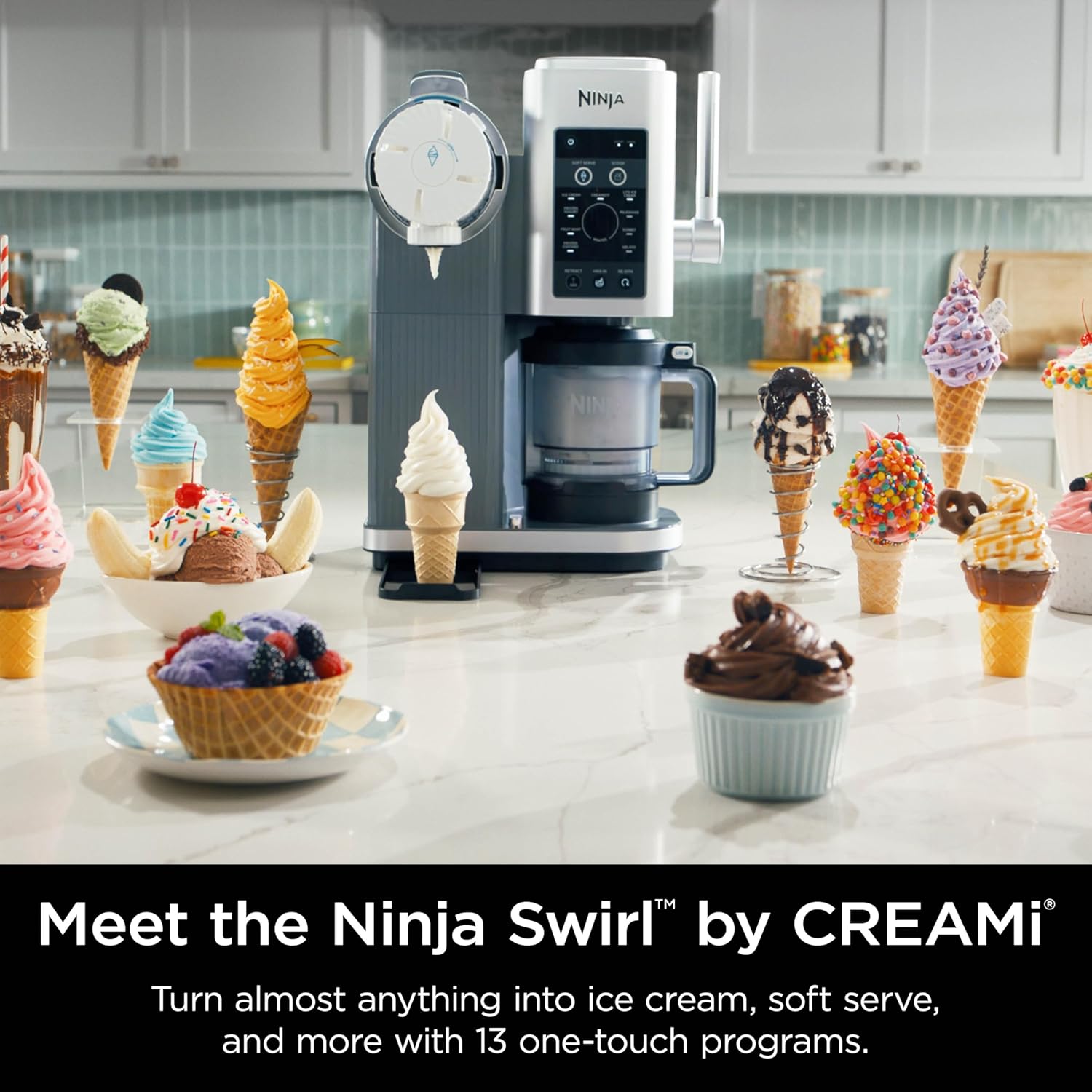 Ninja Swirl by CREAMi 13 in 1 Soft Serve and Ice Cream Maker NC701UK - Platinum Silver