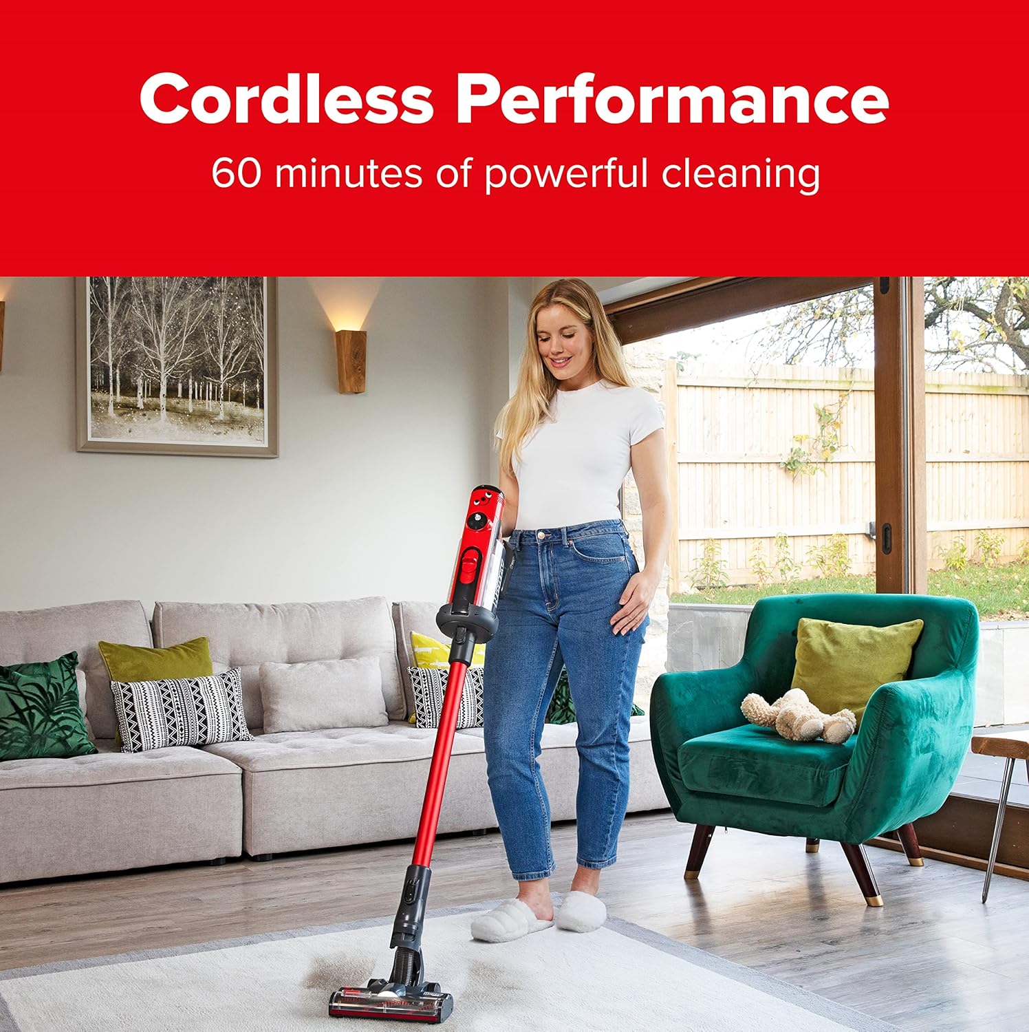 Numatic Henry Quick Cordless Stick Vacuum Cleaner up to 60 Minutes Run Time - Red 916177