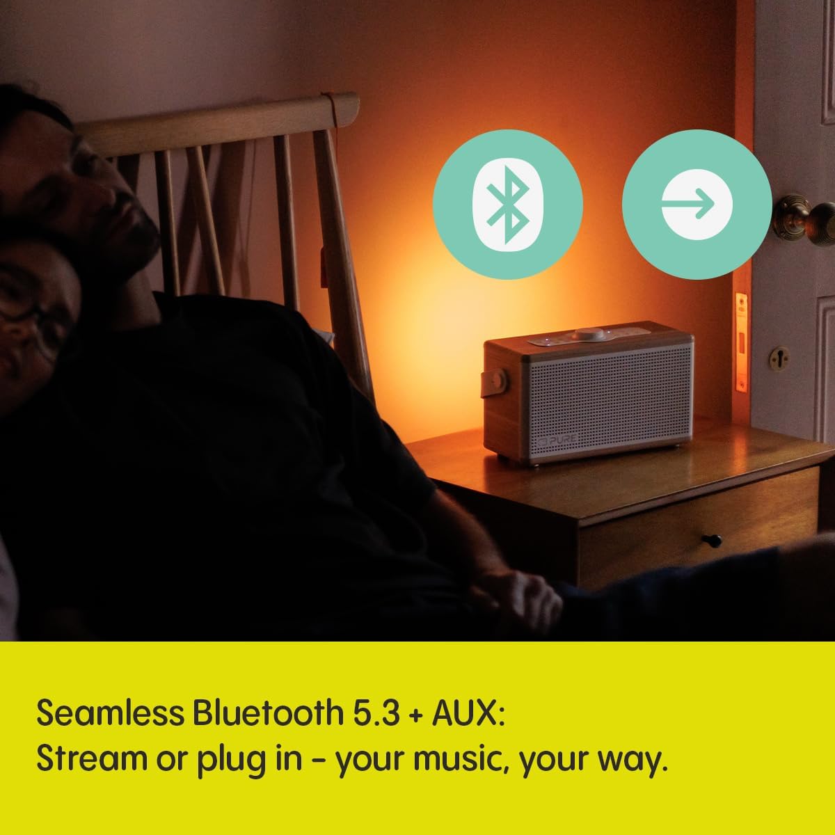 Pure Classic Aura Portable Bluetooth Speaker with Ambient Lighting - Cotton White Oak