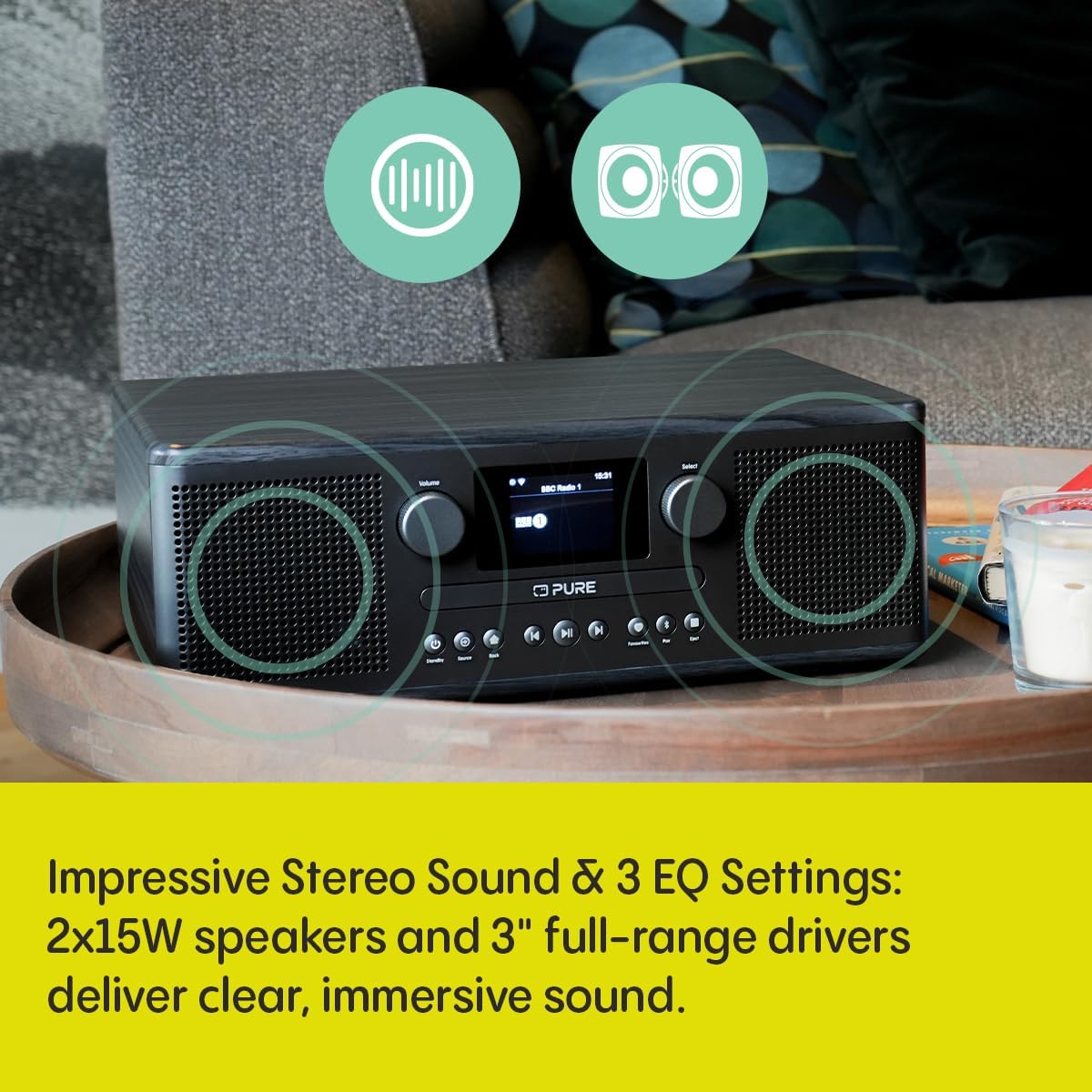 Pure Classic C-D6i All in One Internet Radio with DAB+ FM Bluetooth CD Player Stereo Sound System Black