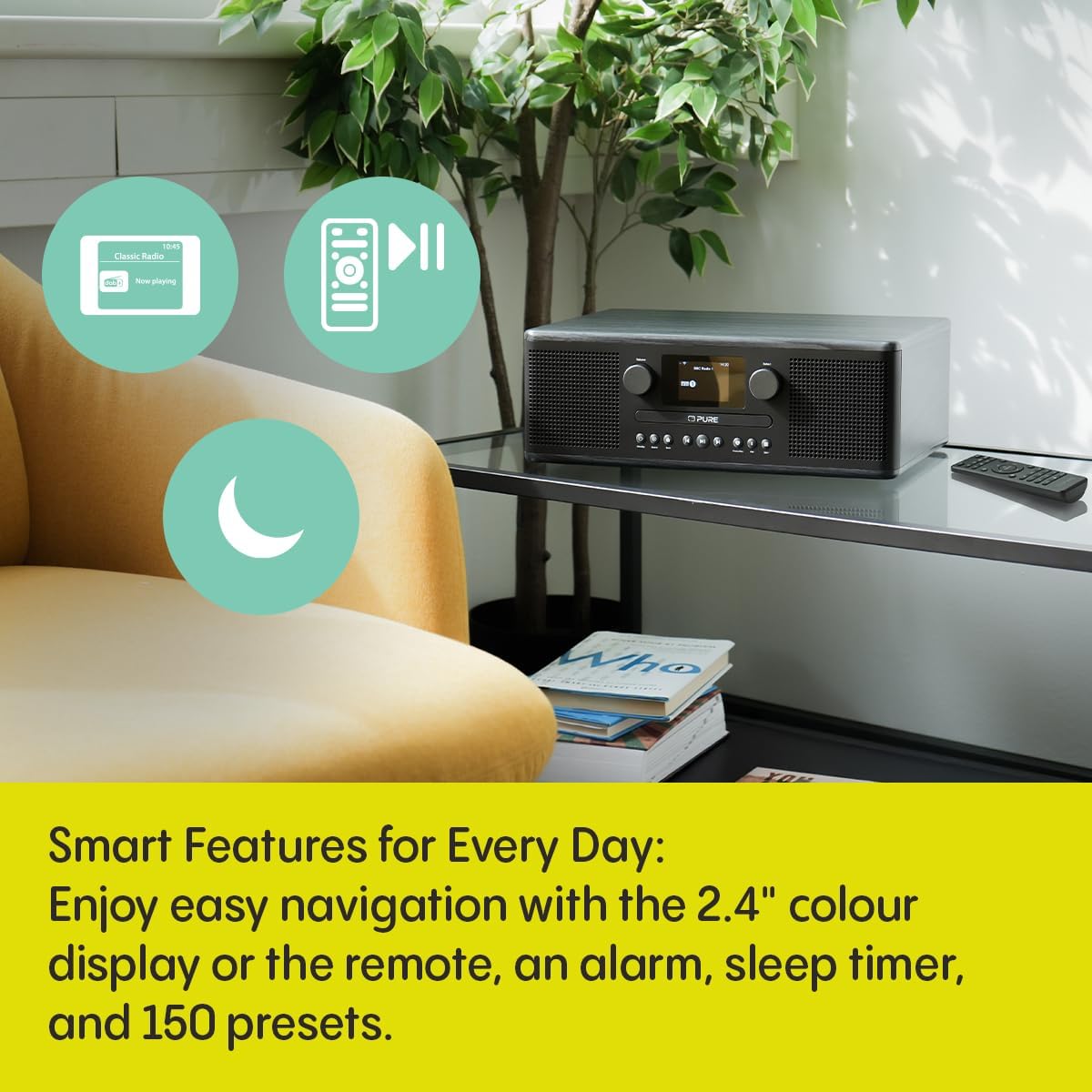 Pure Classic C-D6i All in One Internet Radio with DAB+ FM Bluetooth CD Player Stereo Sound System Black