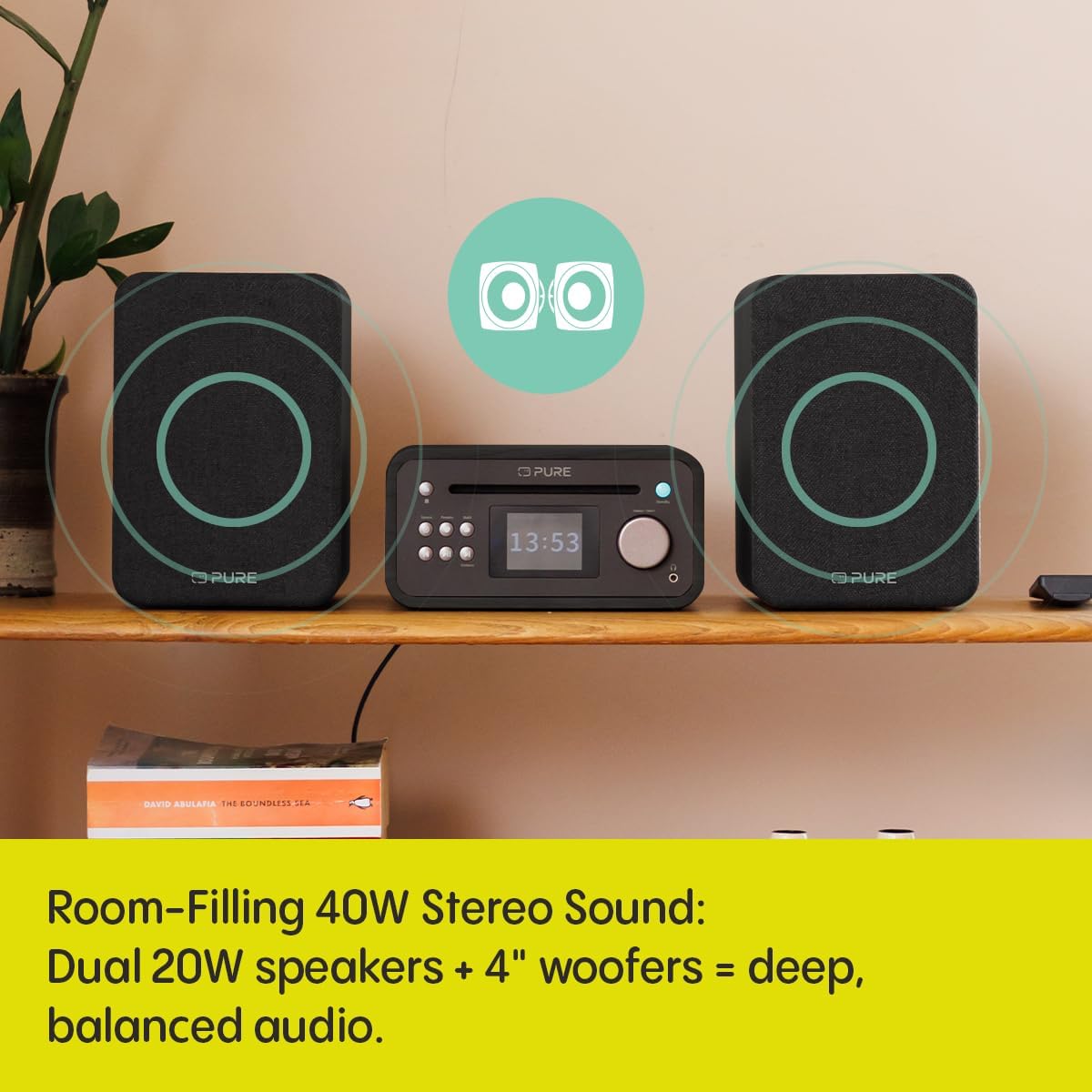 Pure Classic Stereo Mini DAB DAB+ FM Radio with Bluetooth CD Player Micro Stereo System Black