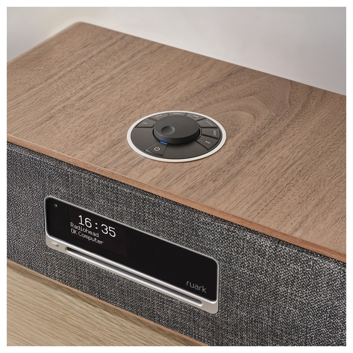 Ruark R3S Music System in Rich Walnut Veneer with Slate Grey Fabric Grille
