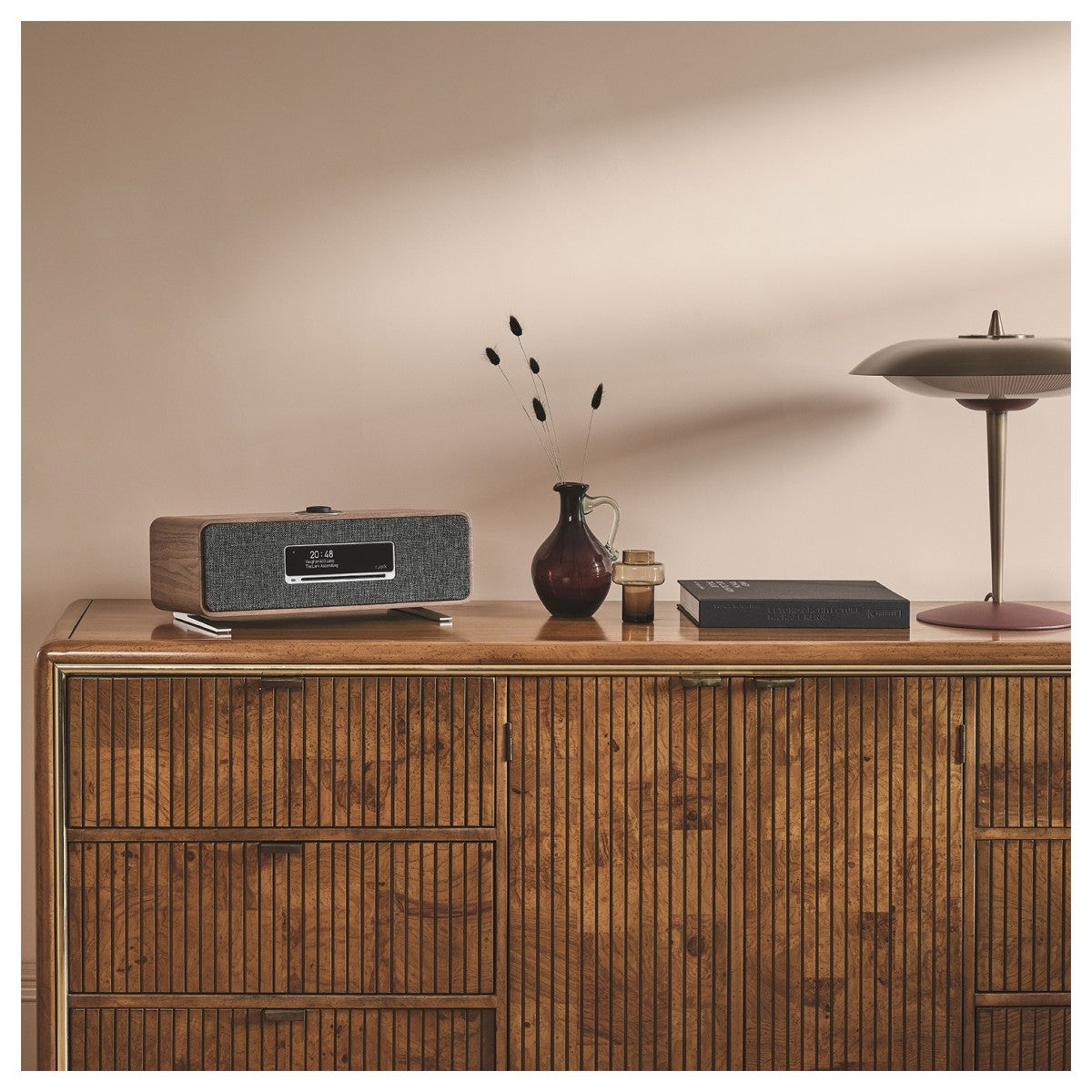 Ruark R3S Music System in Rich Walnut Veneer with Slate Grey Fabric Grille