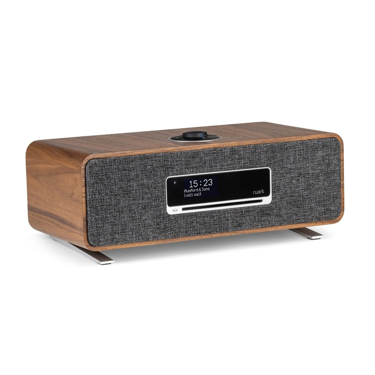 Ruark R3S Music System in Rich Walnut Veneer with Slate Grey Fabric Grille