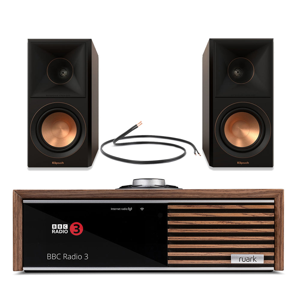 Ruark R610 Music Console with Klipsch RP-500M II Bookshelf Speakers Pair HiFi Package - Walnut