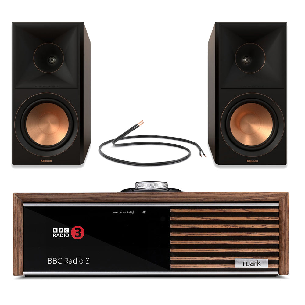 Ruark R610 Music Console with Klipsch RP-600M II Bookshelf Speakers Pair HiFi Package Walnut