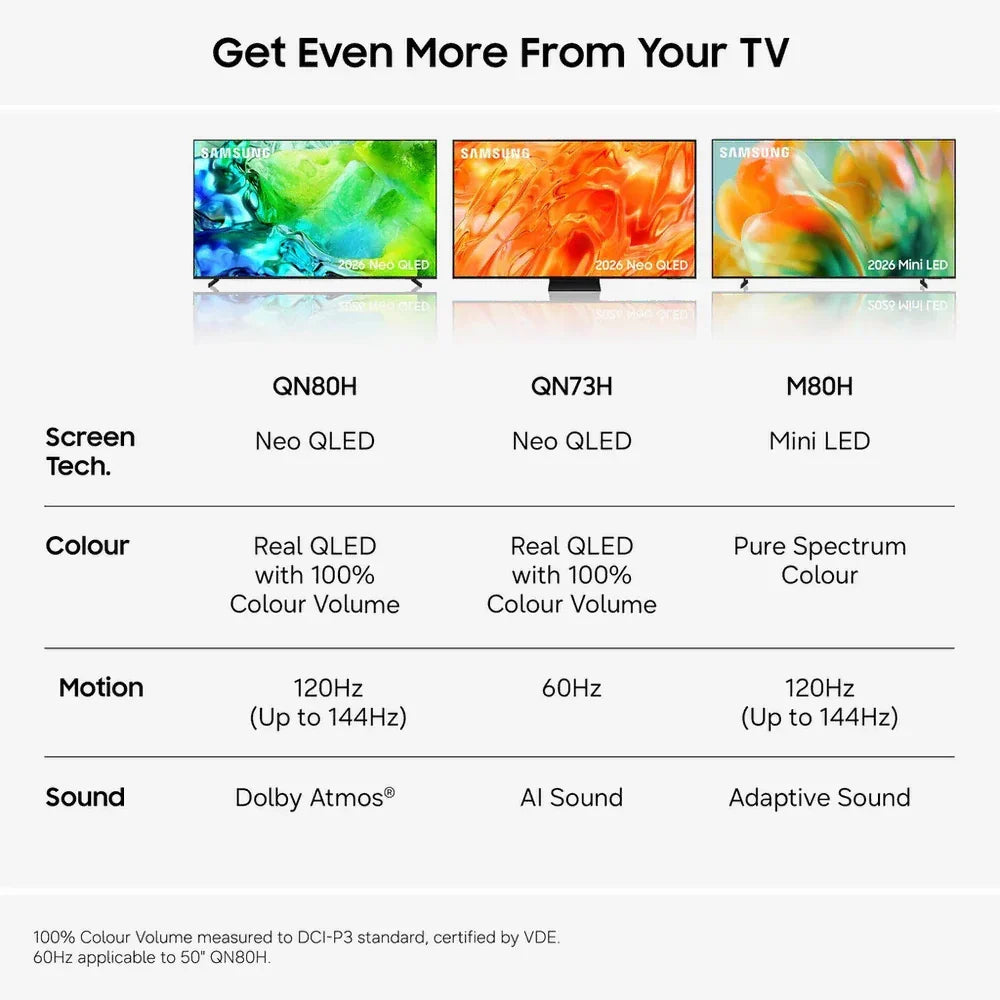 Samsung QE50QN80HAUXXU 50 Inch QN80H QLED Quantum Mini LED 4K Ultra HD HDR Smart AI TV 2026