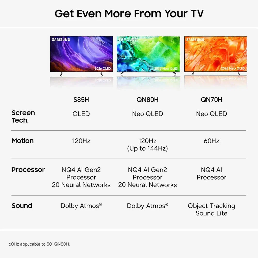 Samsung QE50QN80HAUXXU 50 Inch QN80H QLED Quantum Mini LED 4K Ultra HD HDR Smart AI TV 2026