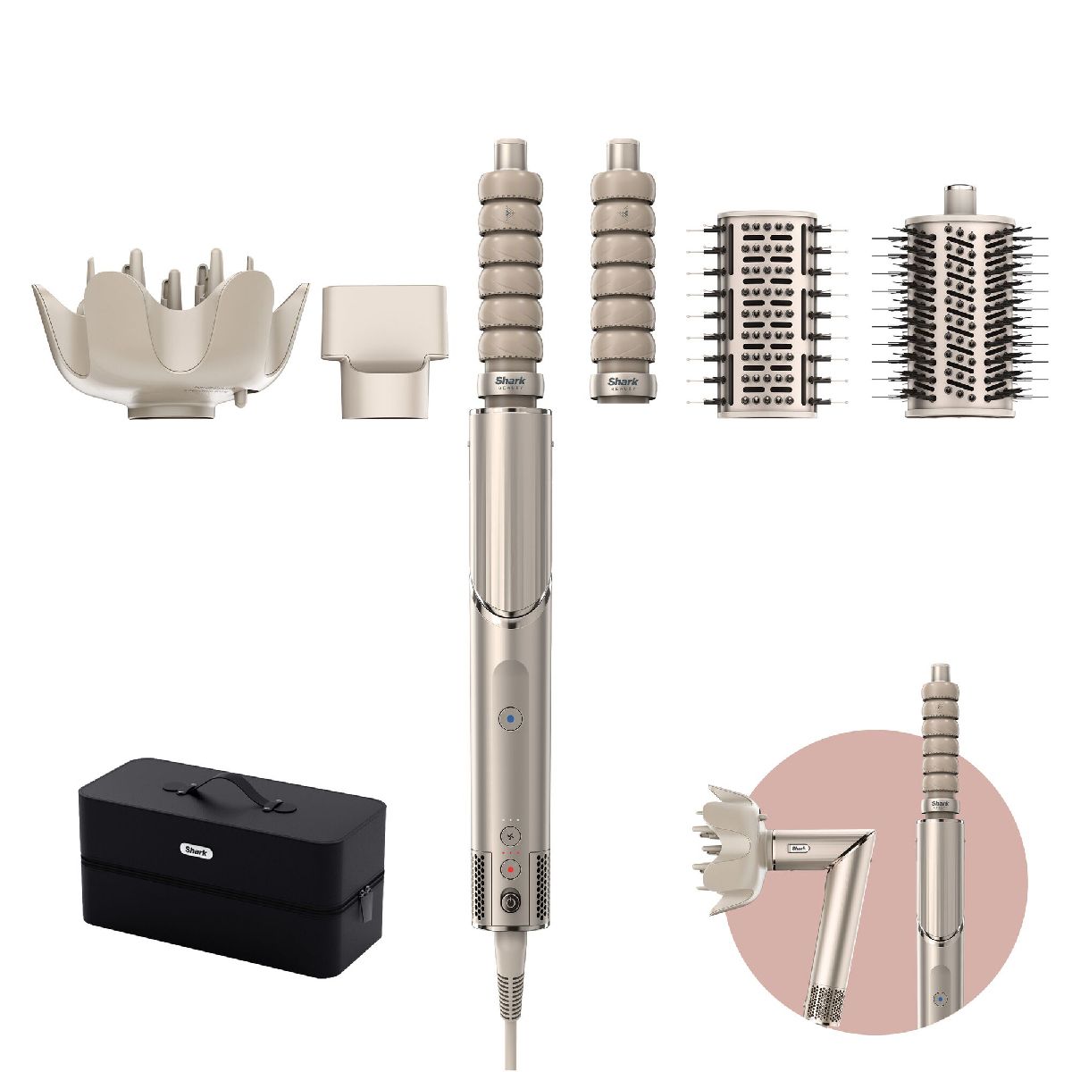 Shark HD446SLUK FlexStyle 5-in-1 Air Styler & Hair Dryer with Storage Case Stone