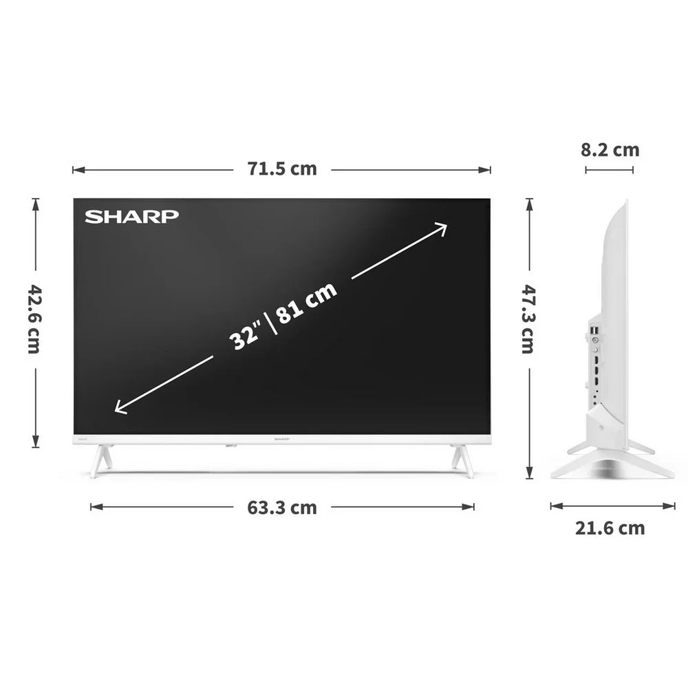 Sharp 1T-C32HE2245KW 32 Inch HD Ready HDR TiVo Smart LED TV Frameless with Freely - White