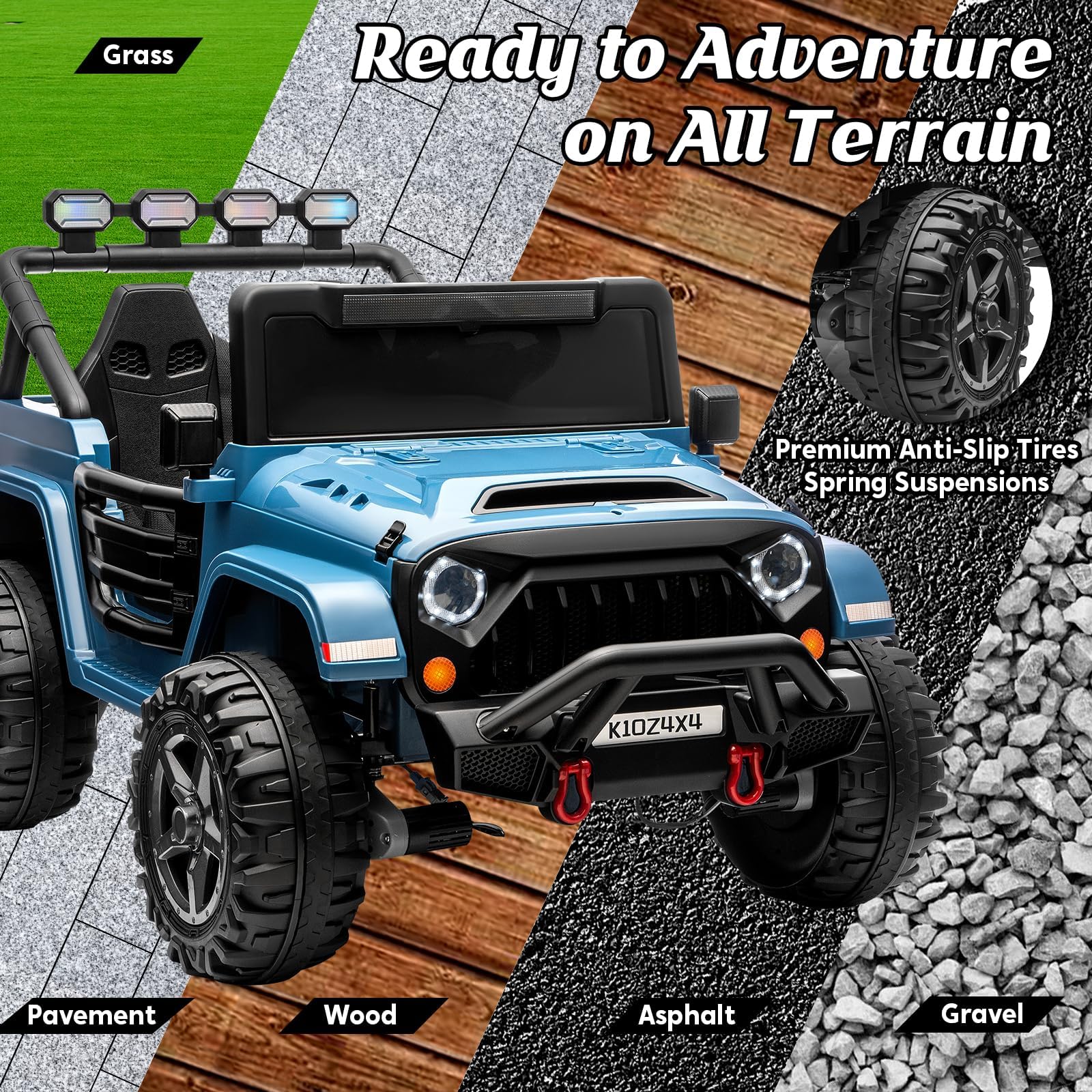 Garvee 24V Electric Ride On Truck for Big Kids – 2 Seater – Parental Remote Control – 3 Speeds – 4-Wheel Suspension – LED Lights – Wireless Audio/MP3 Player – Standard Test Method/CPSIA Certified – Navy Blue