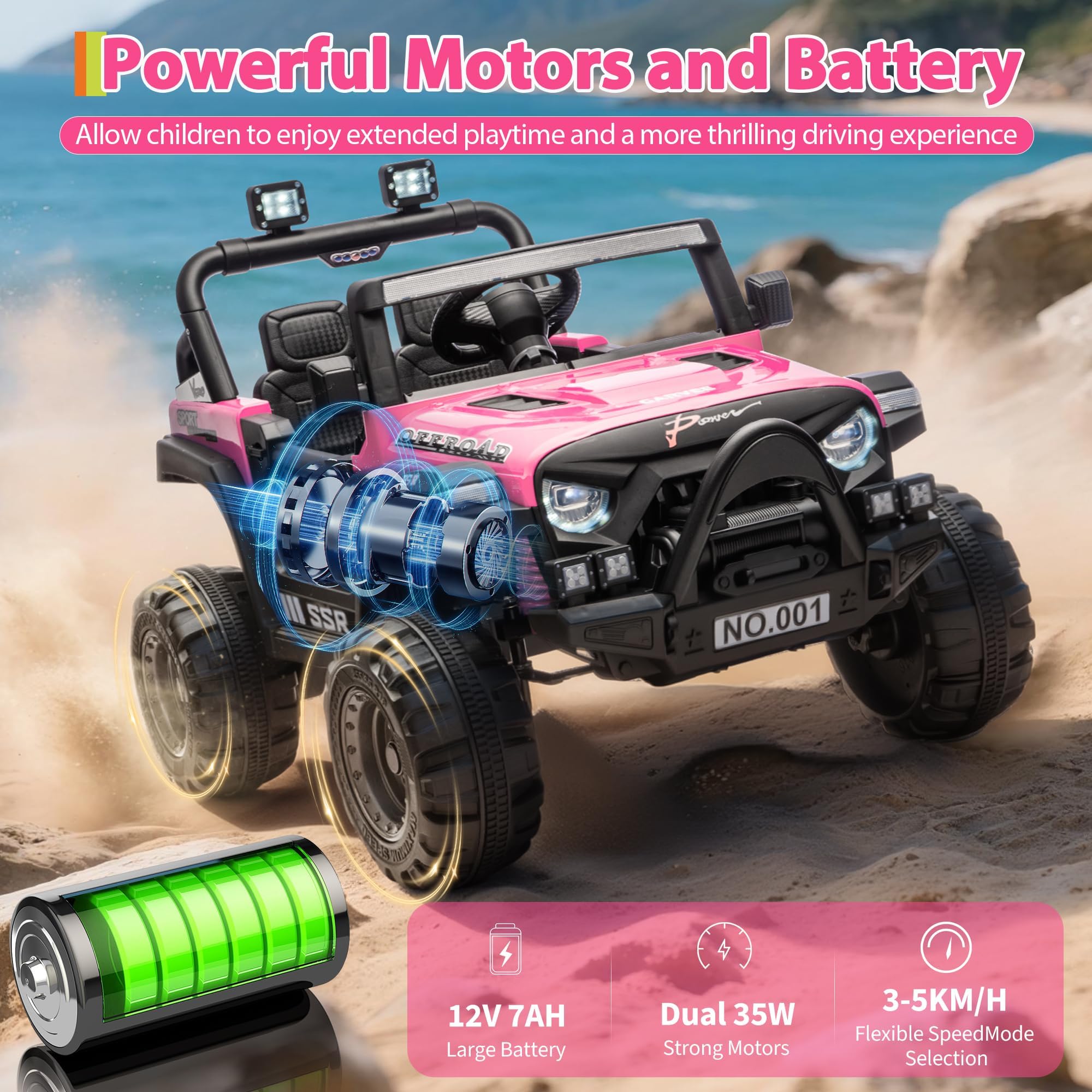 Garvee 12V Kids Electric Ride-On Truck – Parent Remote Control, 3 Speeds up to 4.1MPH, Spring Suspension, wireless Music, LED Headlights, Battery Powered Car Toy for Boys and Girls Ages 3-8 – Pink