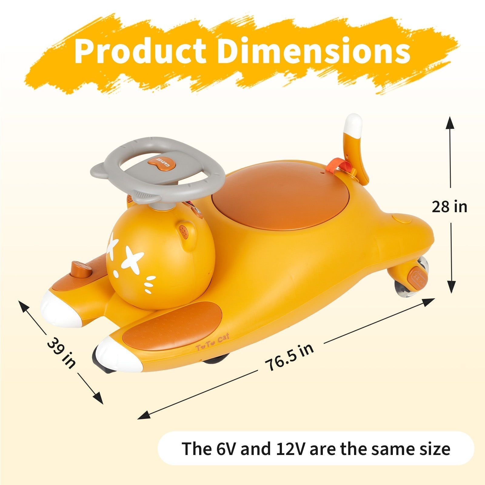 Garvee Fun & Safe Wiggle Ride-On Car for Kids – Cartoon Cat Design, Pedal-Driven, Battery Powered, 6V Electric, Durable Build, Indoor/Outdoor Toy – Brown - US Standard