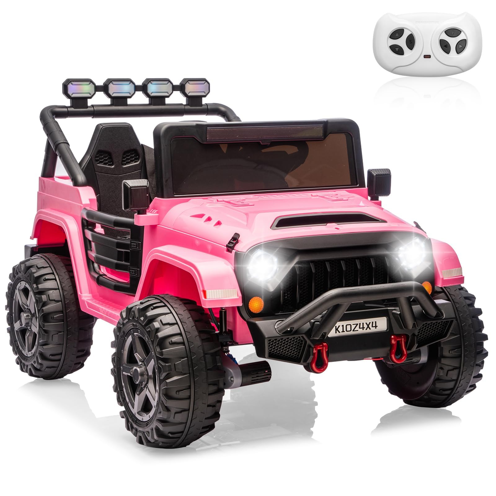 Garvee 24V Electric Ride On Truck for Kids – 2-Seater 4x4 Car – Remote Control – 3 Speeds – LED Lights – Wireless Audio Music Player – Gradual Start & Suspension – Pink