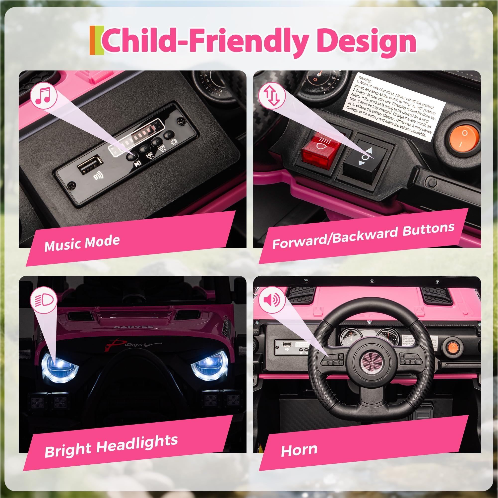 Garvee 12V Kids Electric Ride-On Truck – Parent Remote Control, 3 Speeds up to 4.1MPH, Spring Suspension, wireless Music, LED Headlights, Battery Powered Car Toy for Boys and Girls Ages 3-8 – Pink