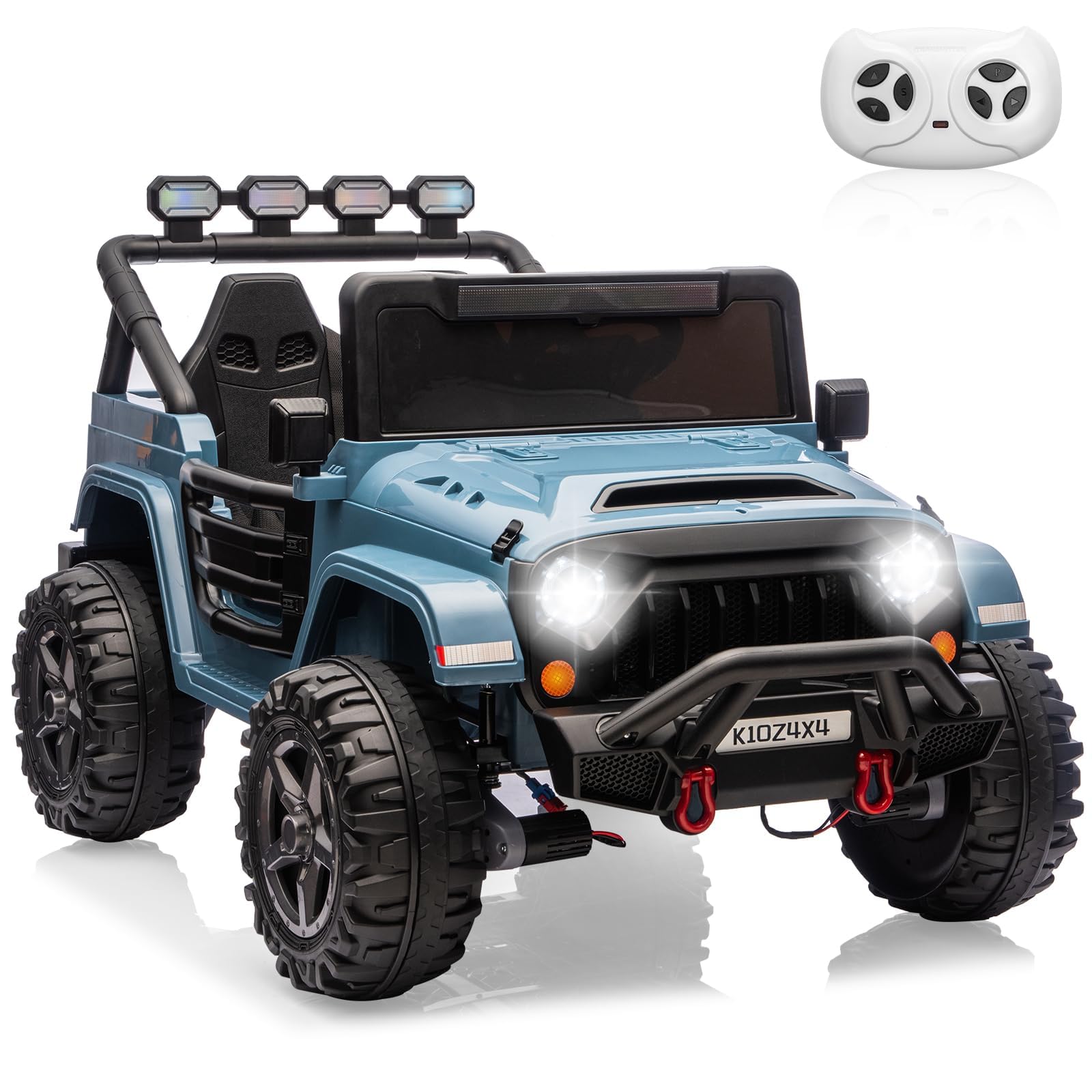 Garvee 24V 2-Seater Electric Ride On Truck for Kids – Remote Control – 4-Wheel Suspension – 3 Speeds – LED Lights – Wireless Audio & MP3 Player – Standard Test Method/CPSIA Certified – Light Blue