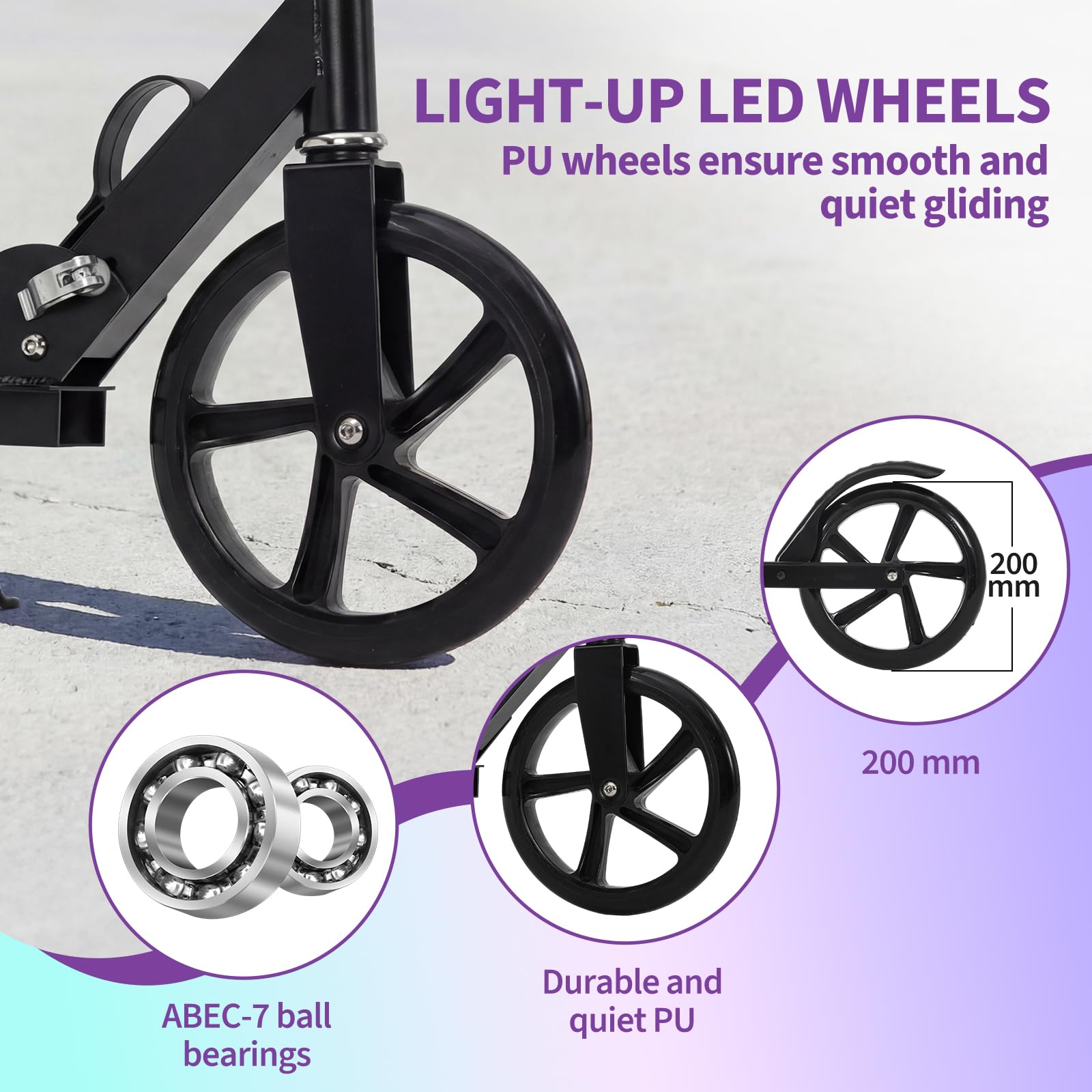 Garvee Kick Scooter for Teens Adults Kids 6+ - 220LB Capacity, 3-Level Adjustable Handlebar, Aluminum Alloy Frame, Foldable, 8" PU Wheels, Outdoor Sports