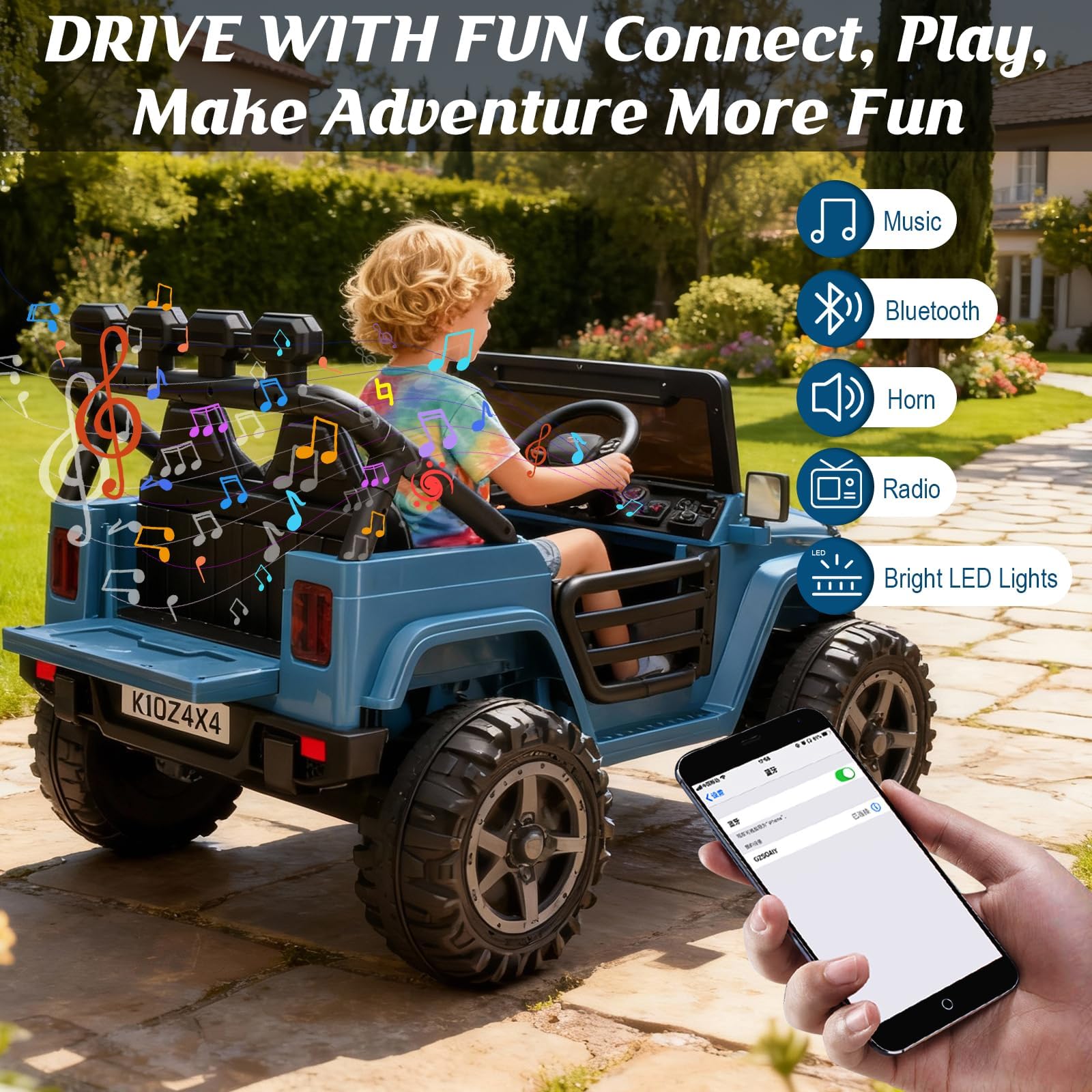 Garvee 24V Electric Ride On Truck for Big Kids – 2 Seater – Parental Remote Control – 3 Speeds – 4-Wheel Suspension – LED Lights – Wireless Audio/MP3 Player – Standard Test Method/CPSIA Certified – Navy Blue