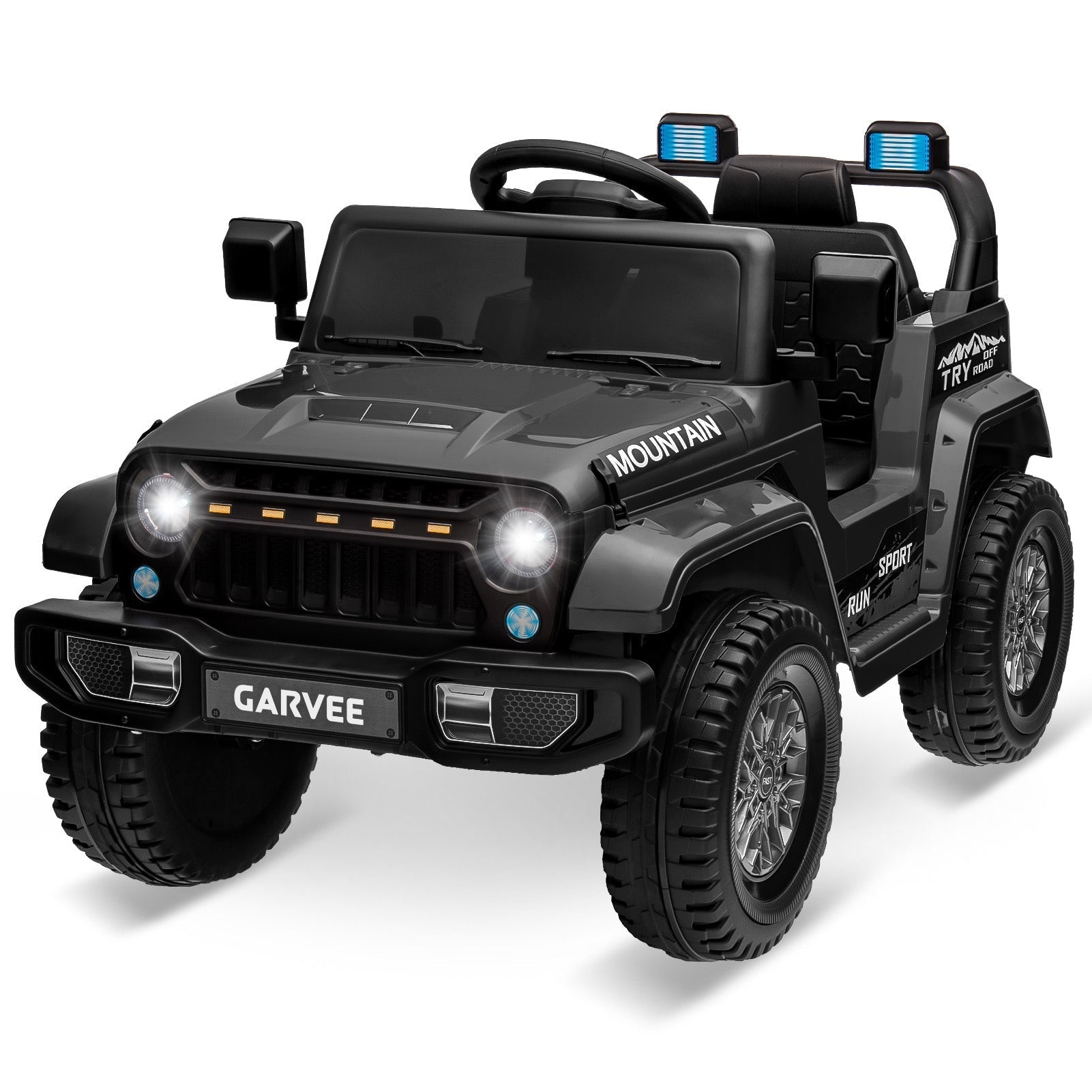 Garvee 12V Kids Ride On Electric Truck Car – Battery Powered, 3-Speed, Spring Suspension, LED Lights, MP3, Parental Remote, All-Terrain, Outdoor Toy Gift for Boys & Girls – Color: Black