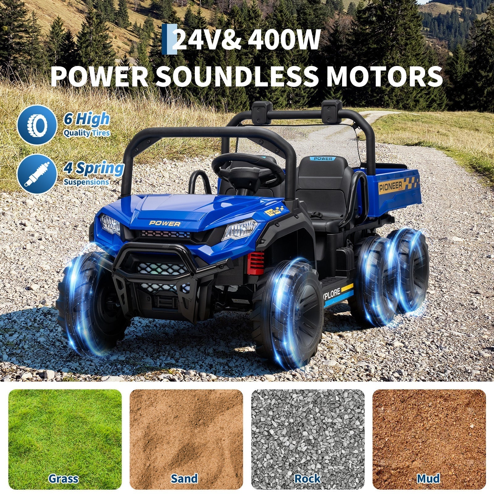 Garvee 24V 4WD Electric Ride on Dump Truck for Kids, 2 Seater with Remote Control, Dump Bed, 3 Speed Modes, Music Player, All-Terrain Off-Road Vehicle Toy for Boys & Girls