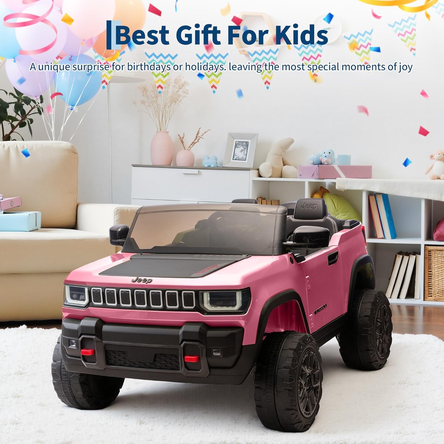 Garvee 24V 2-Seater Electric Ride-On Truck for Kids Ages 3-8 – Licensed 4WD Battery Car with Parental Remote, Wireless Connection Music, LED Lights, 3 Speeds, Gradual Start – Best Toy Vehicle – Pink