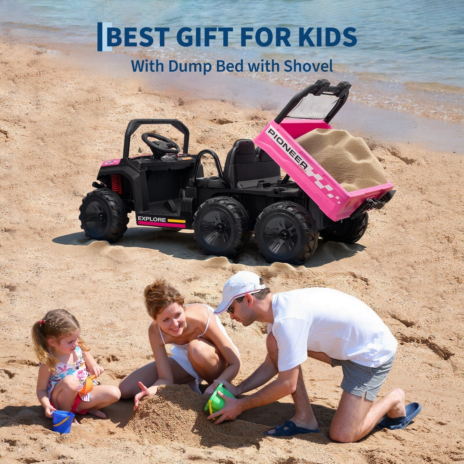 Garvee 24V 4WD Electric Ride on Dump Truck for Kids, 2 Seater with Remote Control, Dump Bed, 3 Speed Modes, Music Player, All-Terrain Off-Road Vehicle Toy for Boys & Girls
