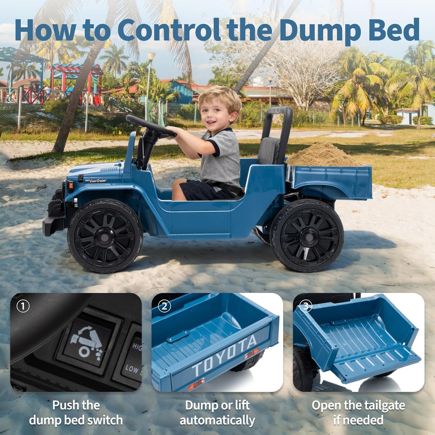 Garvee Licensed Toyota 12V 4WD Kids Ride-On Pickup Truck – Battery Powered Electric Car, Remote Control, wireless Music, LED Lights, Suspension, Soft Braking, Truck Bed Storage – For Toddlers & Big Kids – navy blue