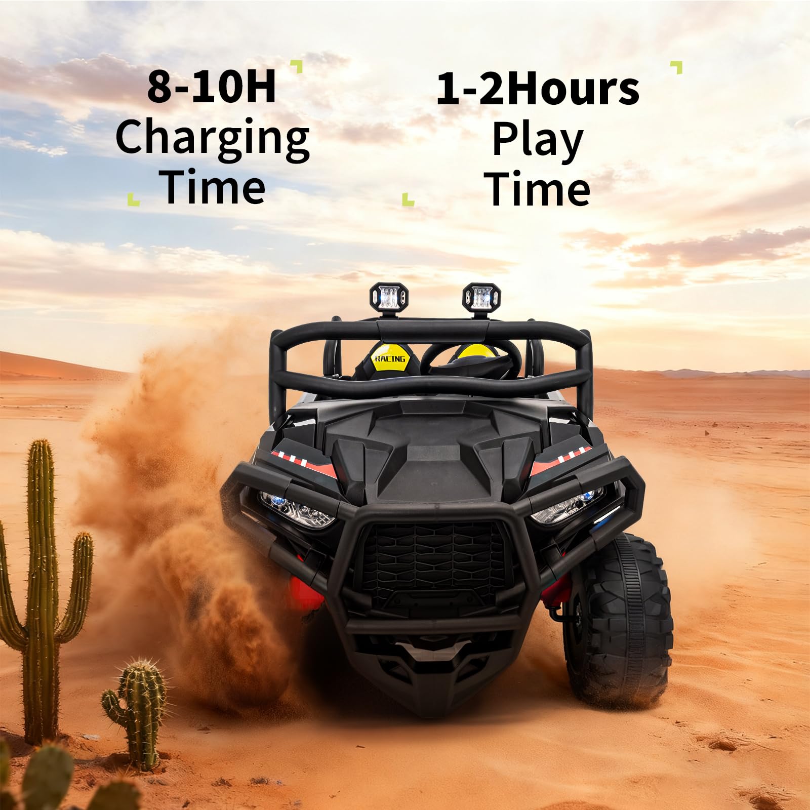 Garvee 24V 2-Seater Electric UTV Ride-On Truck for Kids Ages 2-8 – Battery Powered, Remote Control, 4-Wheel Suspension, Gradual Power-Up, 3 Speeds, LED Lights, Wireless – Black