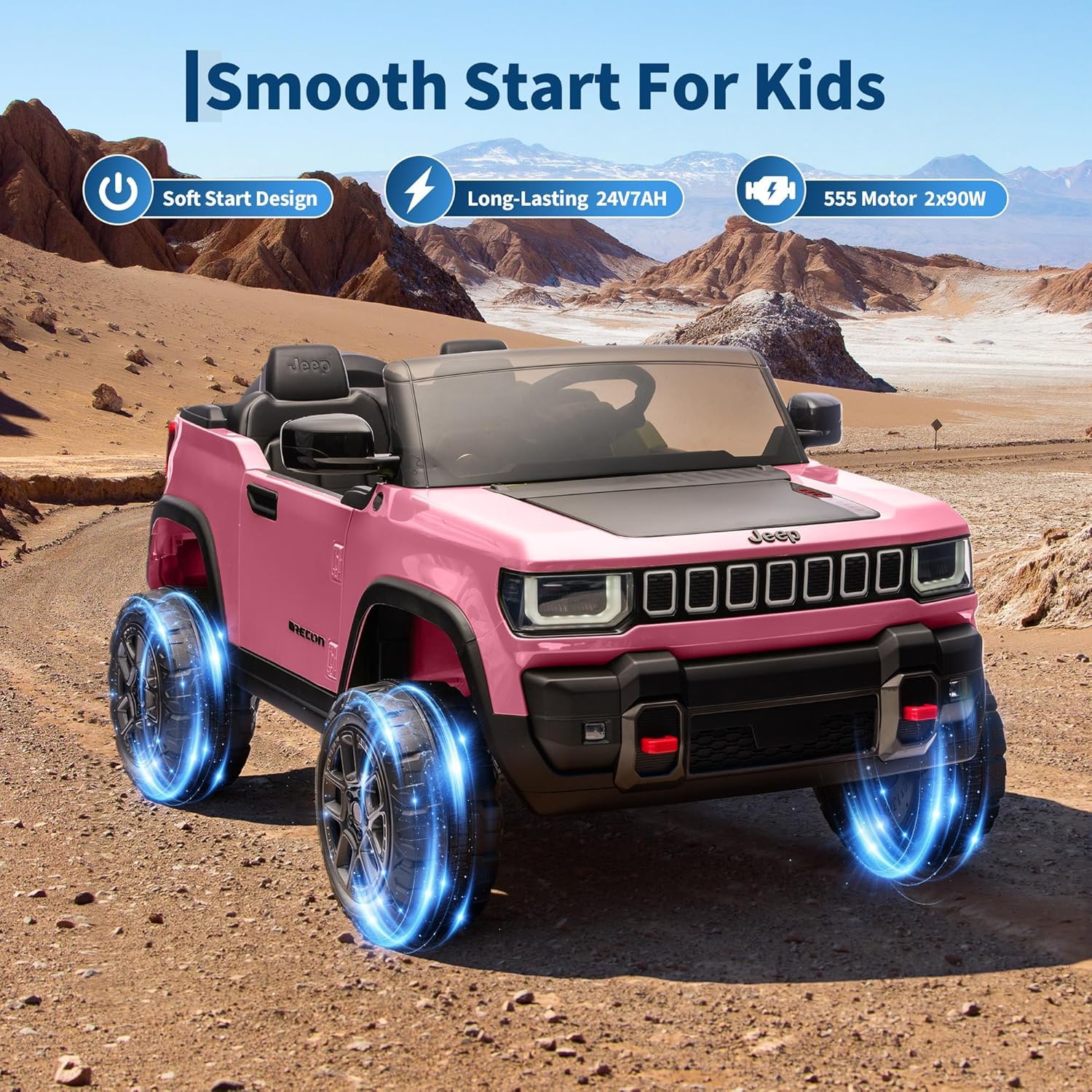 Garvee 24V 2-Seater Electric Ride-On Truck for Kids Ages 3-8 – Licensed 4WD Battery Car with Parental Remote, Wireless Connection Music, LED Lights, 3 Speeds, Gradual Start – Best Toy Vehicle – Pink