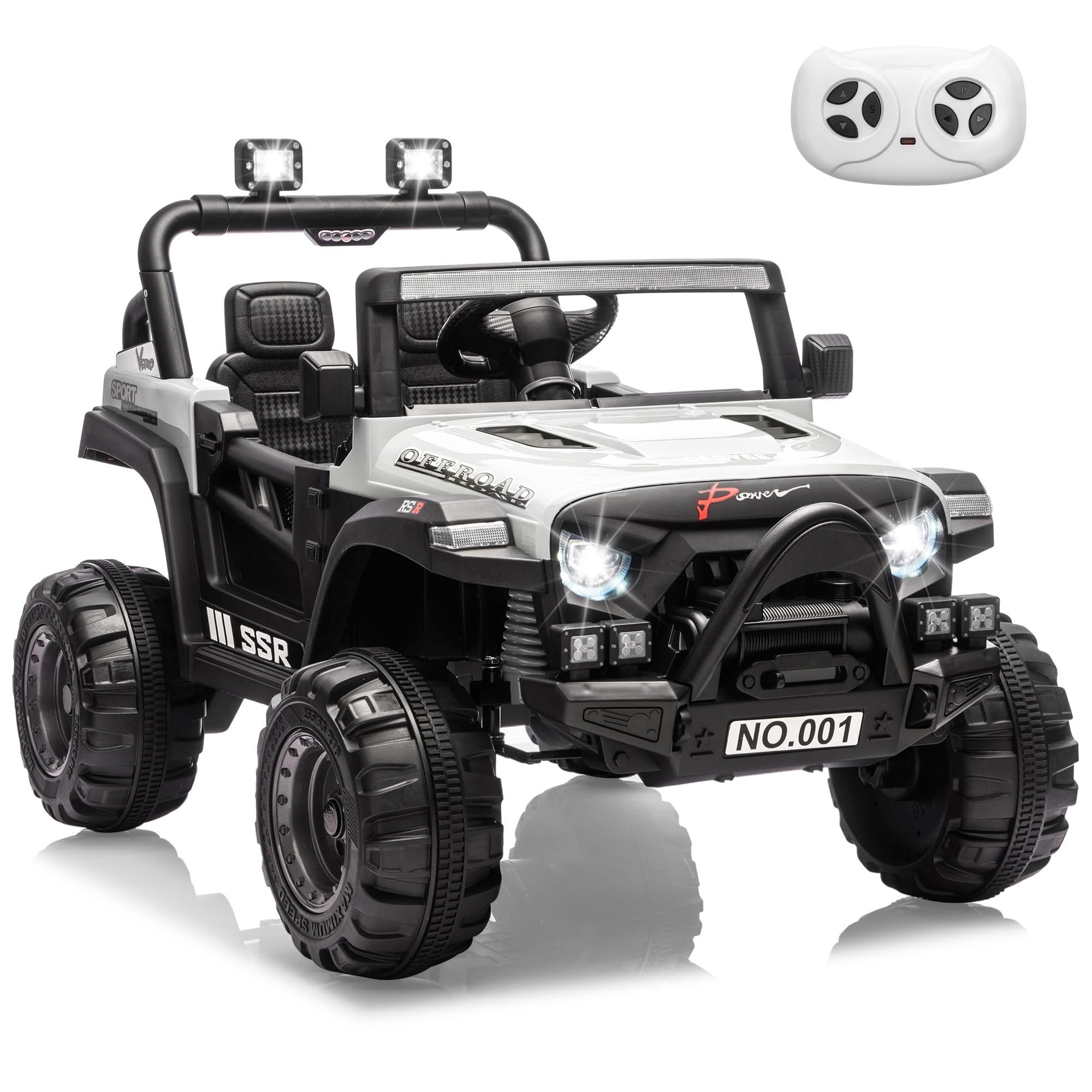 Garvee 12V Kids Electric Ride-On Car – Parent Remote Control, 3 Speeds, Safety Locking Doors, 3-Point Harness, Spring Suspension, wireless Music, LED Lights, Anti-Slip Tires, Foot Brake, Battery Powered Toy for Ages 3-5 – White