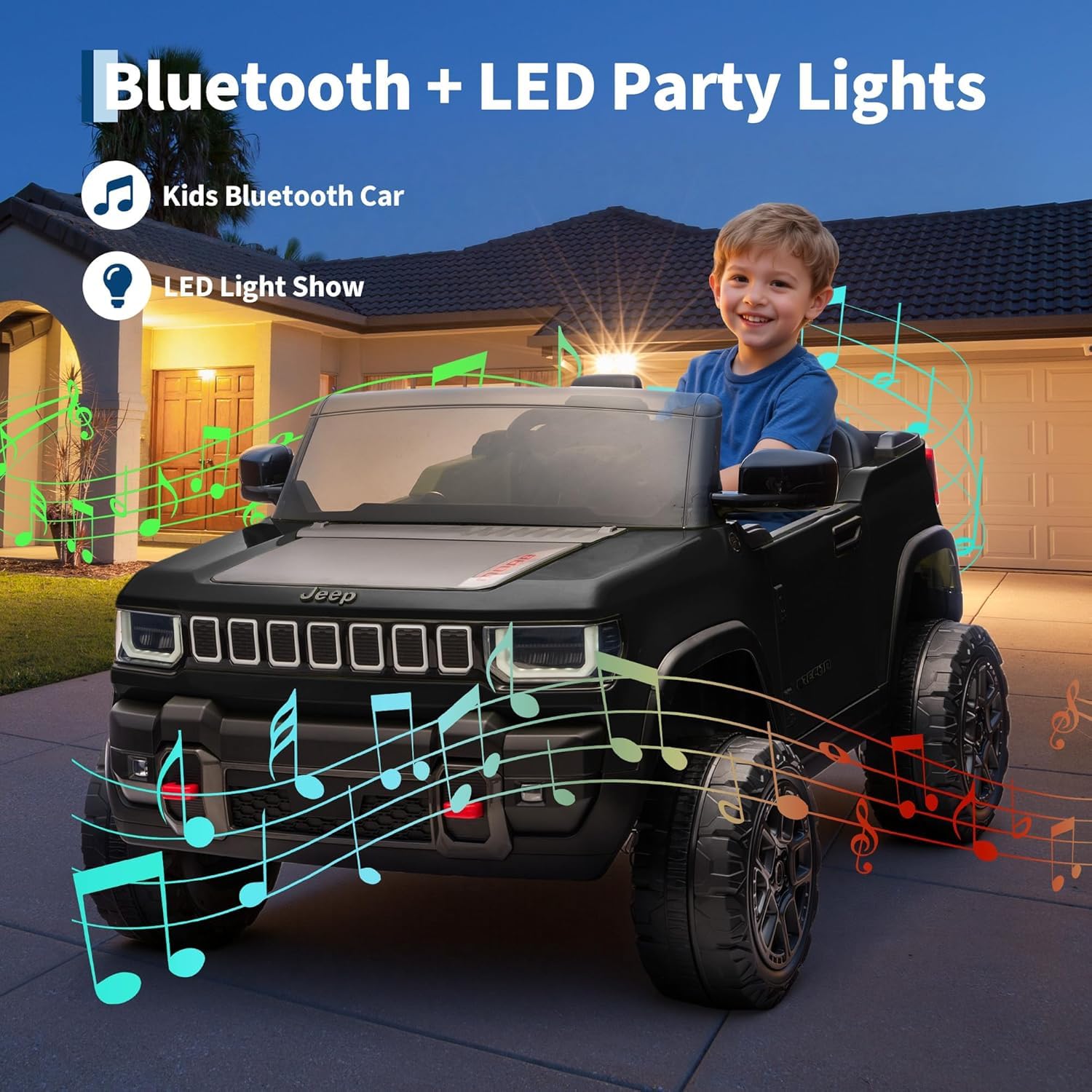Garvee 24V 2-Seater Electric Ride-On Truck for Kids Ages 3-8 – Licensed 4WD Battery Car with Parental Remote, 3 Speed Options, Wireless Connection Music, LED Lights, Gradual Start – Ideal Gift – Black