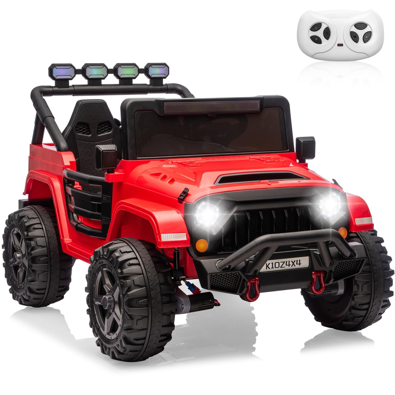 Garvee 24V 2-Seater Electric Ride On Truck for Big Kids – Parental Remote Control – 4-Wheel Suspension – 3 Speeds – LED Lights – Wireless Audio & MP3 Player – Standard Test Method/CPSIA Certified – Red