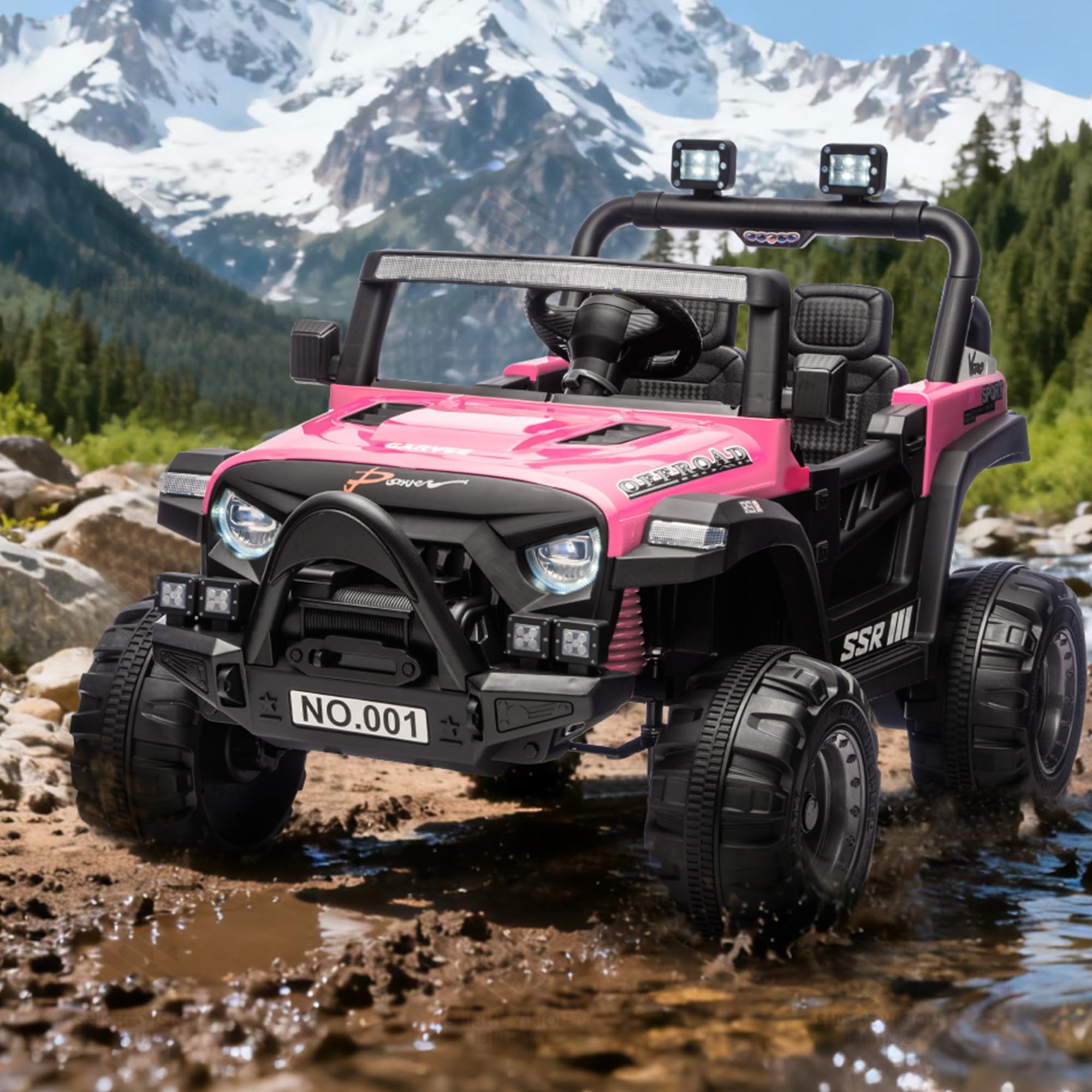 Garvee 12V Kids Electric Ride-On Truck – Parent Remote Control, 3 Speeds up to 4.1MPH, Spring Suspension, wireless Music, LED Headlights, Battery Powered Car Toy for Boys and Girls Ages 3-8 – Pink