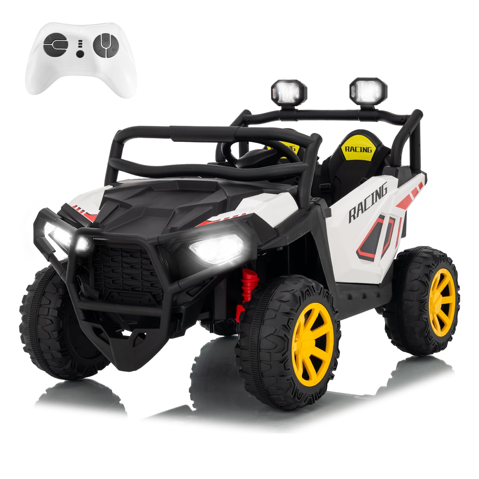 Garvee 24V 2-Seater Electric UTV Ride-On Truck for Kids Ages 2-8 – Battery Powered, Remote Control, 4-Wheel Suspension, Gradual Power-Up, 3 Speeds, LED Lights, Wireless – White