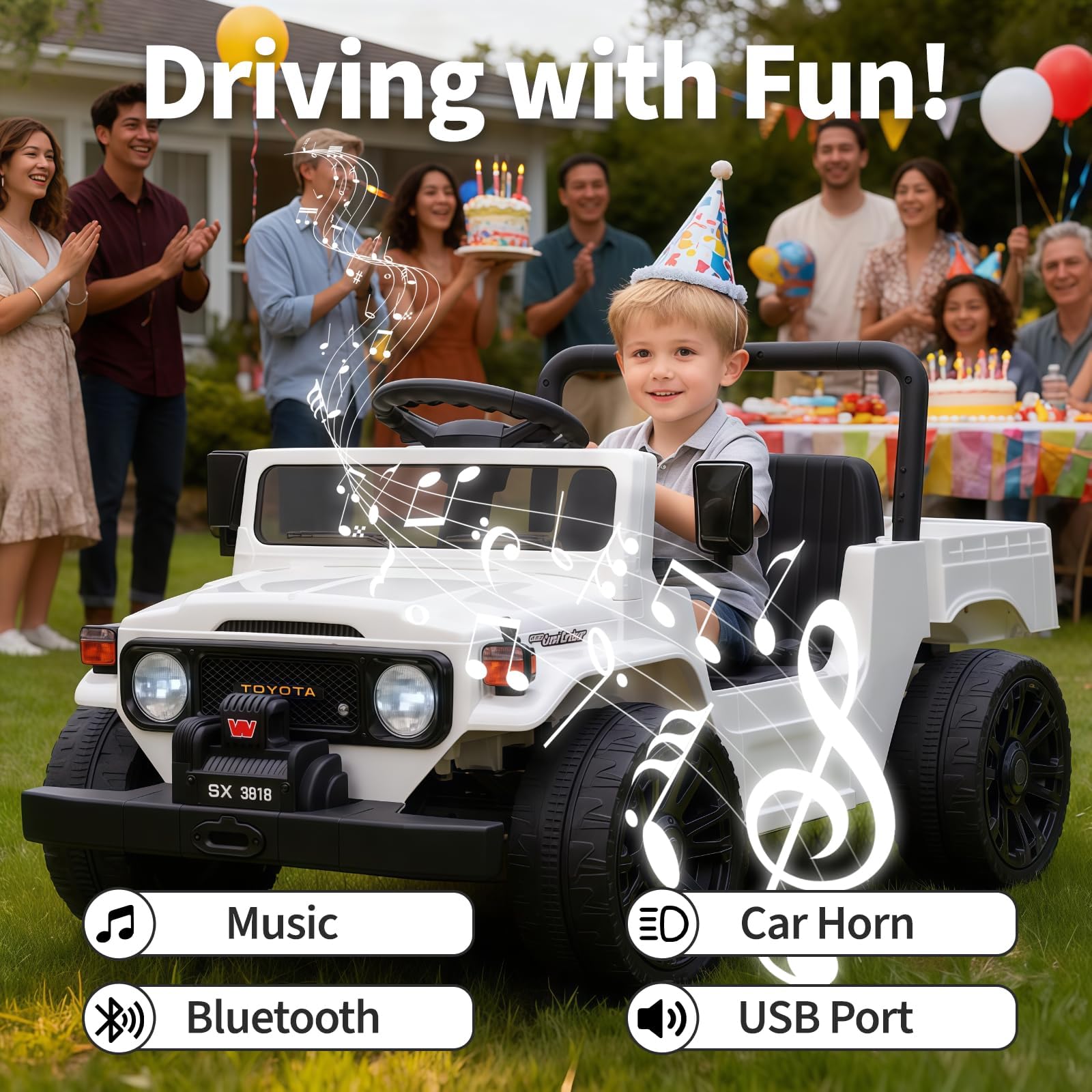 Garvee Licensed Toyota 12V 4WD Kids Ride-On Pickup Truck – Battery Powered Electric Car, Remote Control, wireless Music, LED Lights, Suspension, Soft Braking, Truck Bed Storage – For Toddlers & Big Kids – White