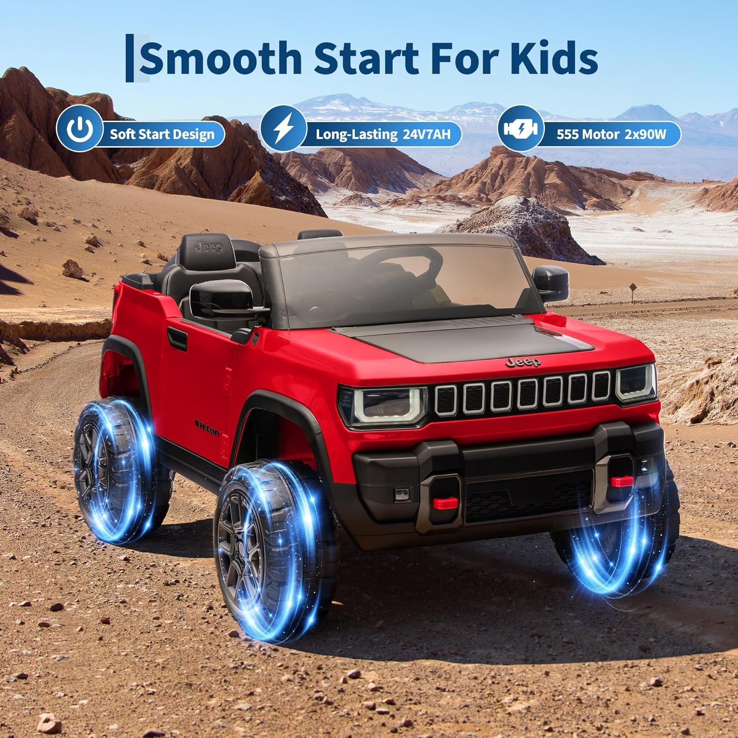 Garvee 24V 2-Seater Electric Ride-On Truck for Kids Ages 3-8 – Licensed 4WD Battery Car with Parental Remote, 3 Speeds, Wireless Connection Music, LED Lights, Gradual Start – Fun Toy Vehicle – Red