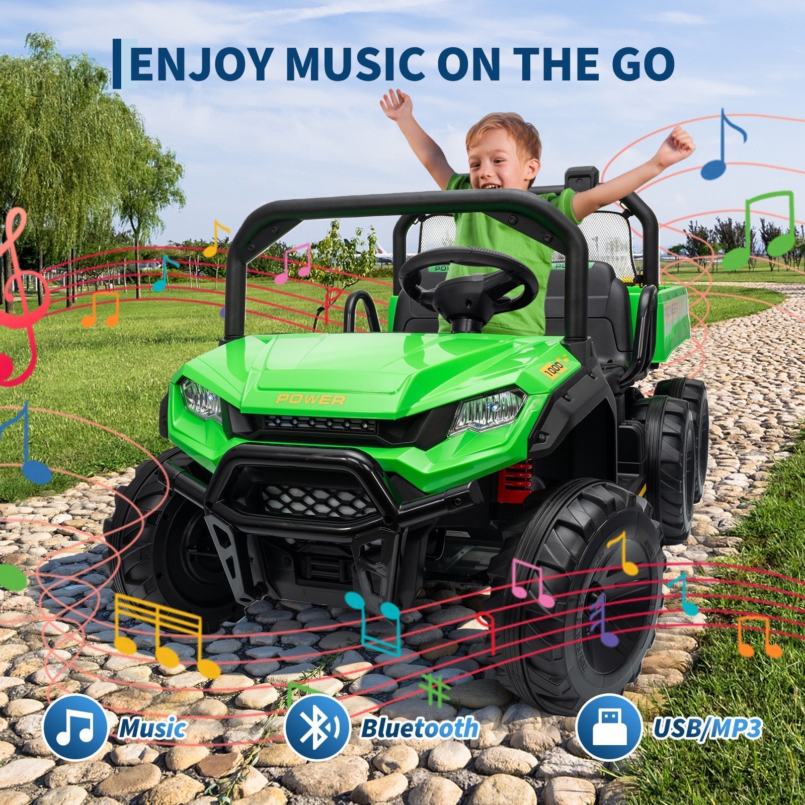 Garvee 24V 4WD Electric Ride on Dump Truck for Kids, 2 Seater with Remote Control, Dump Bed, 3 Speed Modes, Music Player, All-Terrain Off-Road Vehicle Toy for Boys & Girls