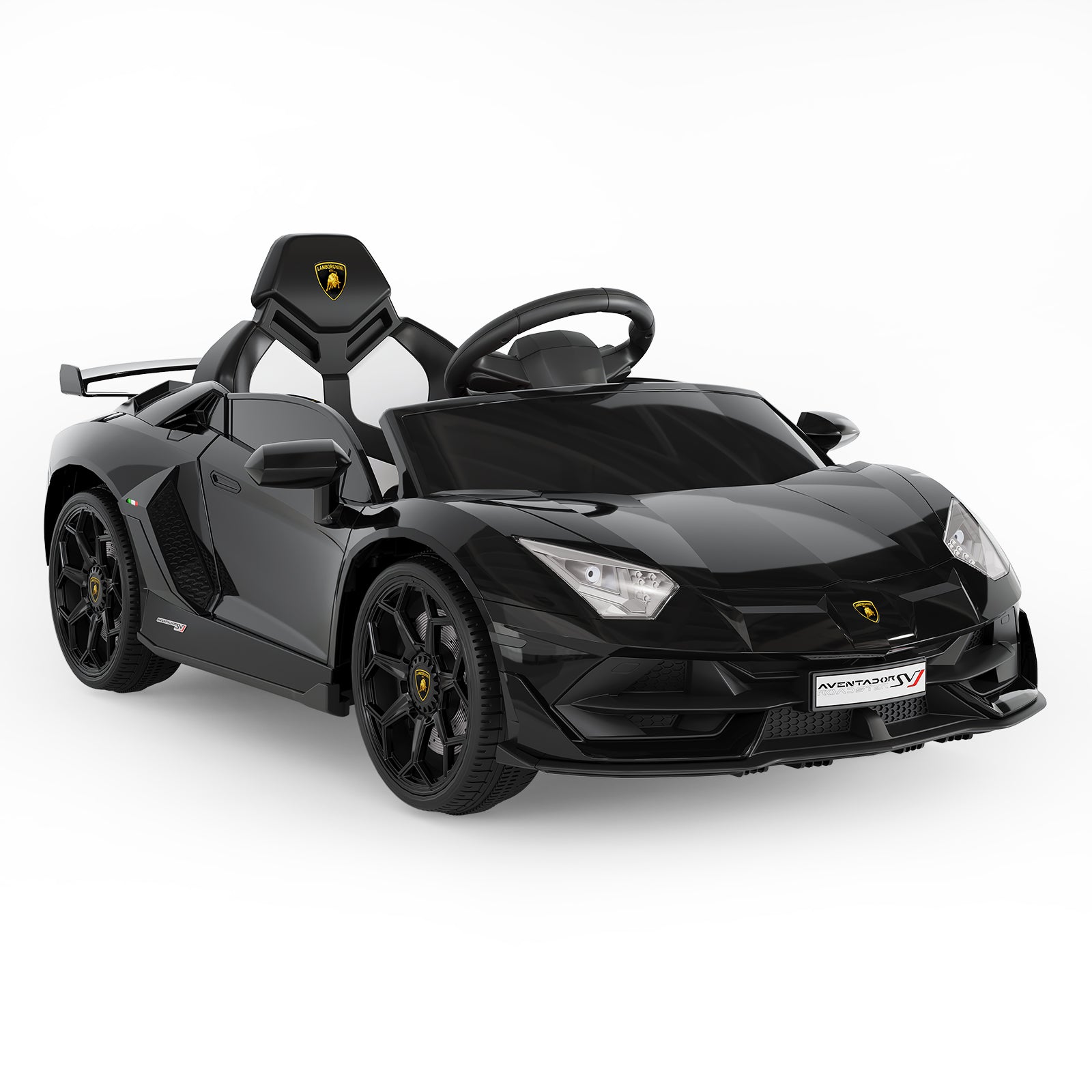 Garvee Licensed Lamborghini 12V Electric Ride-On Car for Kids – Battery Powered Sports Vehicle with Remote Control, 2 Speeds, MP3 Player, LED Headlights, Spring Suspension, Music System – For Ages 3-8 – Black
