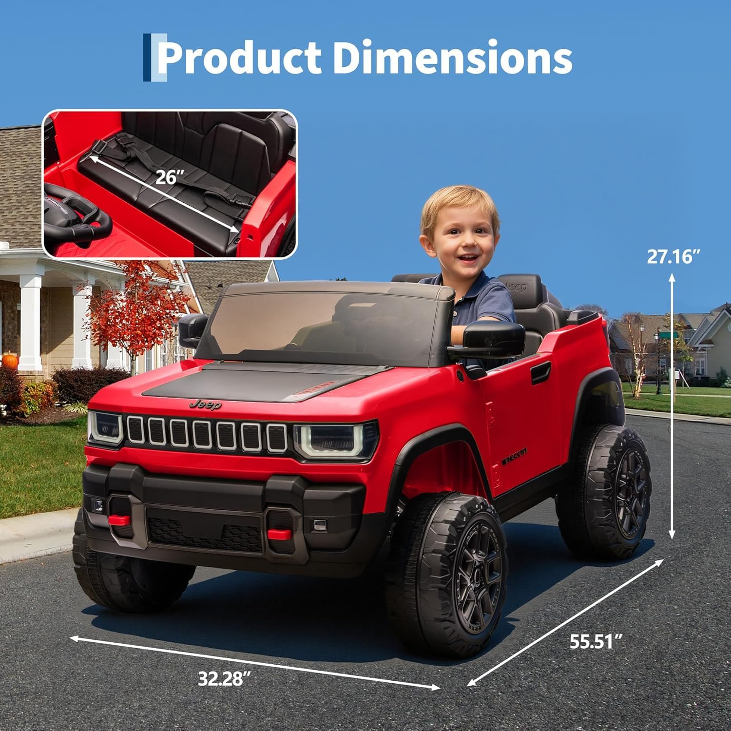 Garvee 24V 2-Seater Electric Ride-On Truck for Kids Ages 3-8 – Licensed 4WD Battery Car with Parental Remote, 3 Speeds, Wireless Connection Music, LED Lights, Gradual Start – Fun Toy Vehicle – Red