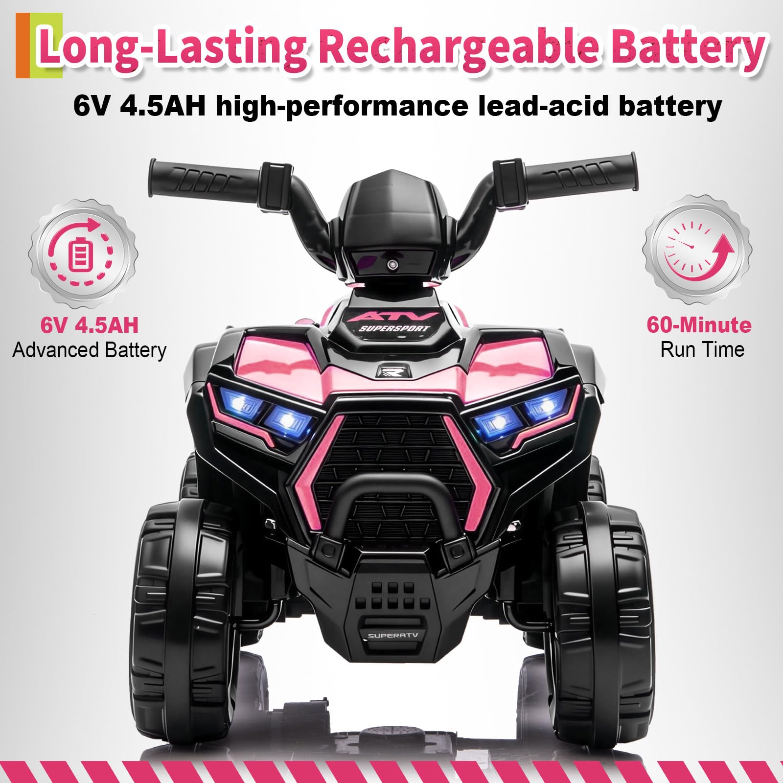 Garvee 6V Battery Powered Kids ATV Car with Lights, Music, 3.5mph Speed, 4-Wheel Electric Toddler Ride-On, All-Terrain Tires, Safe & Fun Outdoor Toy