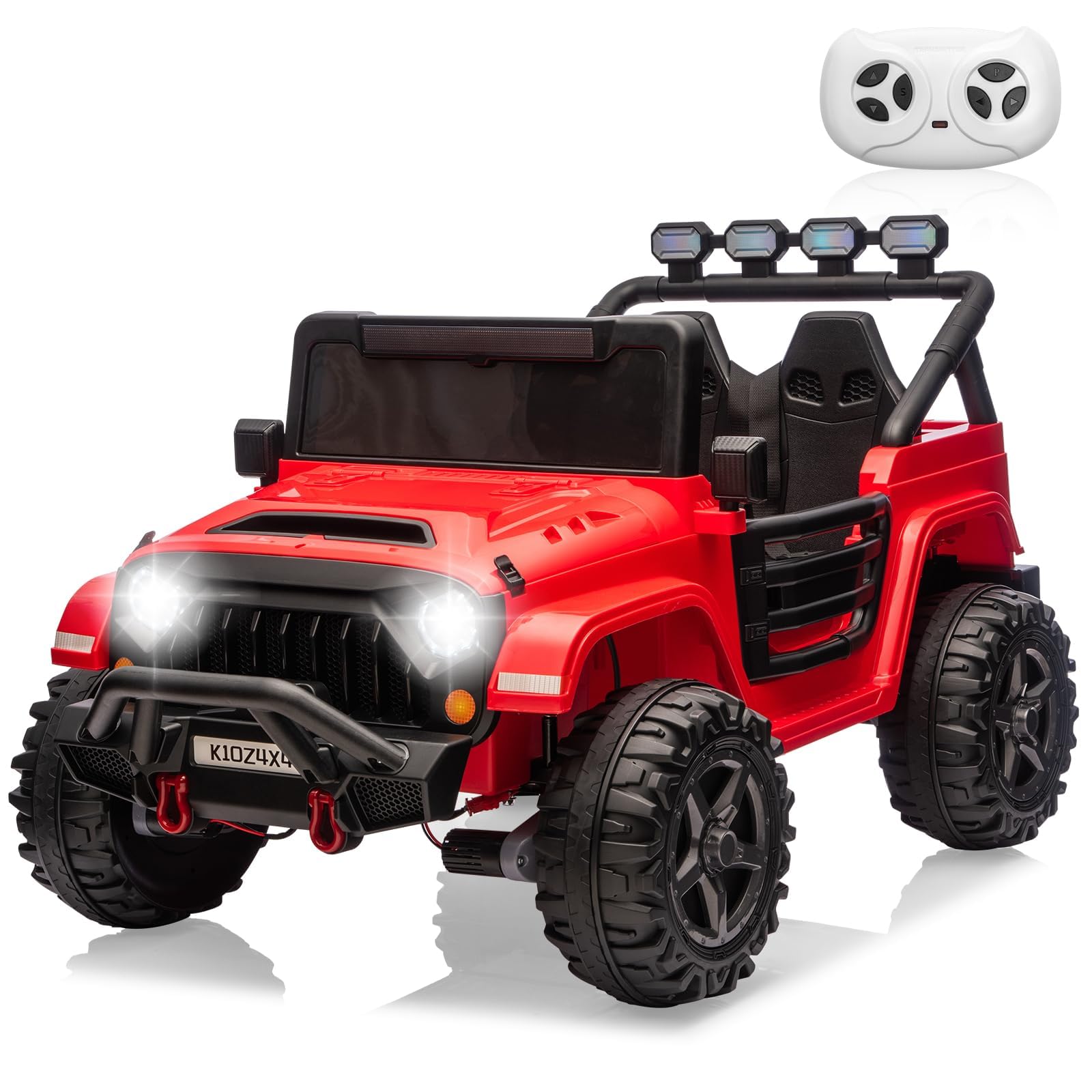 Garvee 24V 2-Seater Electric Ride On Truck for Big Kids – Parental Remote Control – 4-Wheel Suspension – 3 Speeds – LED Lights – Wireless Audio & MP3 Player – Standard Test Method/CPSIA Certified – Red