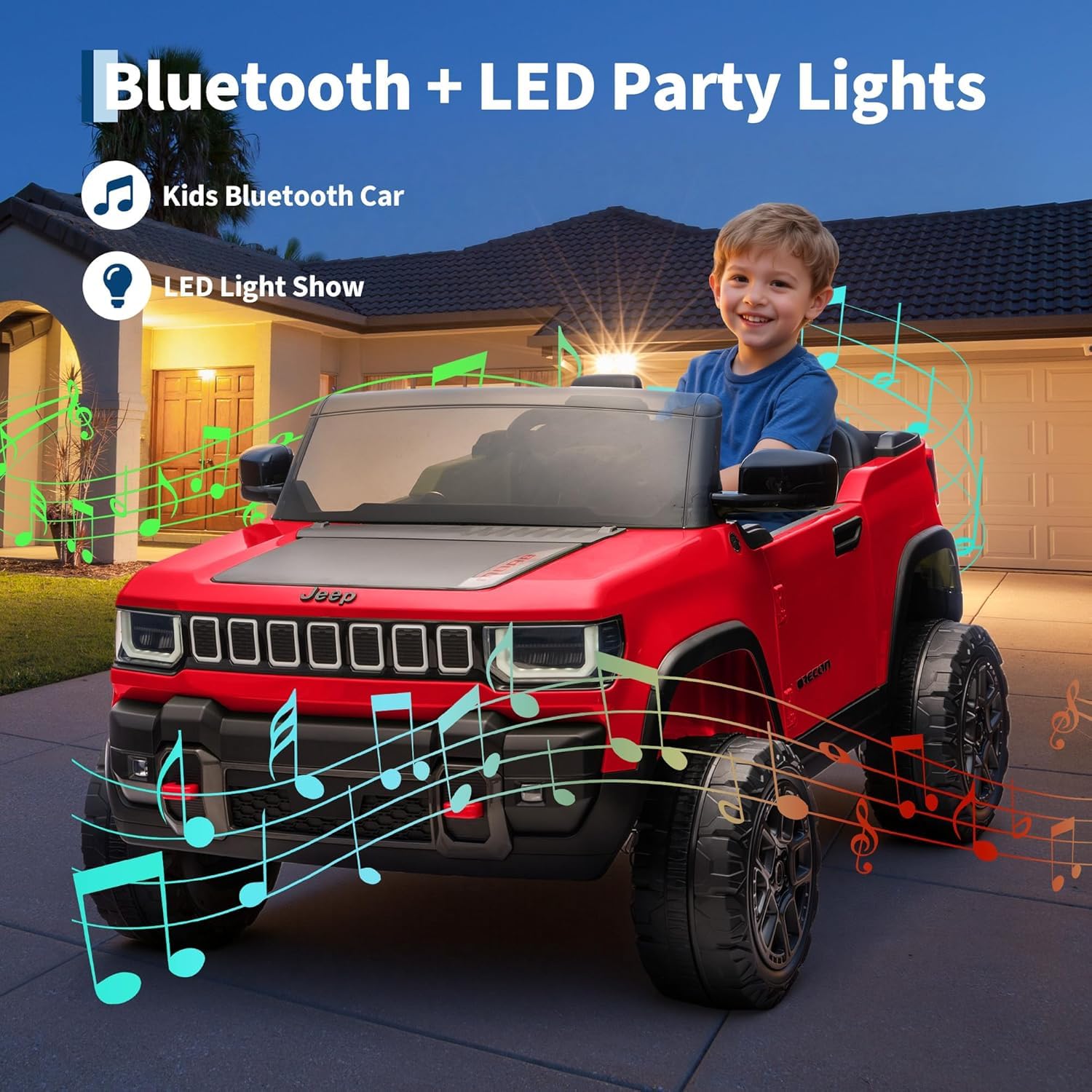 Garvee 24V 2-Seater Electric Ride-On Truck for Kids Ages 3-8 – Licensed 4WD Battery Car with Parental Remote, 3 Speeds, Wireless Connection Music, LED Lights, Gradual Start – Fun Toy Vehicle – Red
