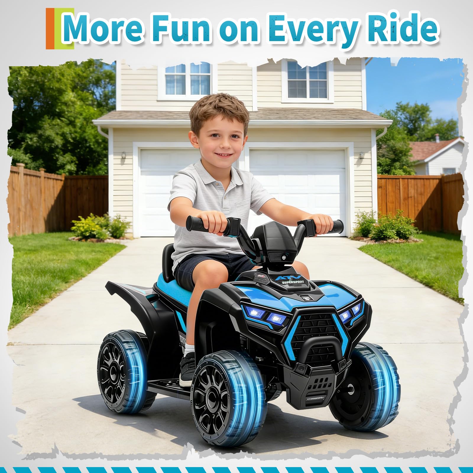 Garvee 6V Battery Powered Kids ATV Car with Lights, Music, 3.5mph Speed, Durable All-Terrain Tires, Safe Ride for Toddlers Ages 3-6, Outdoor Fun
