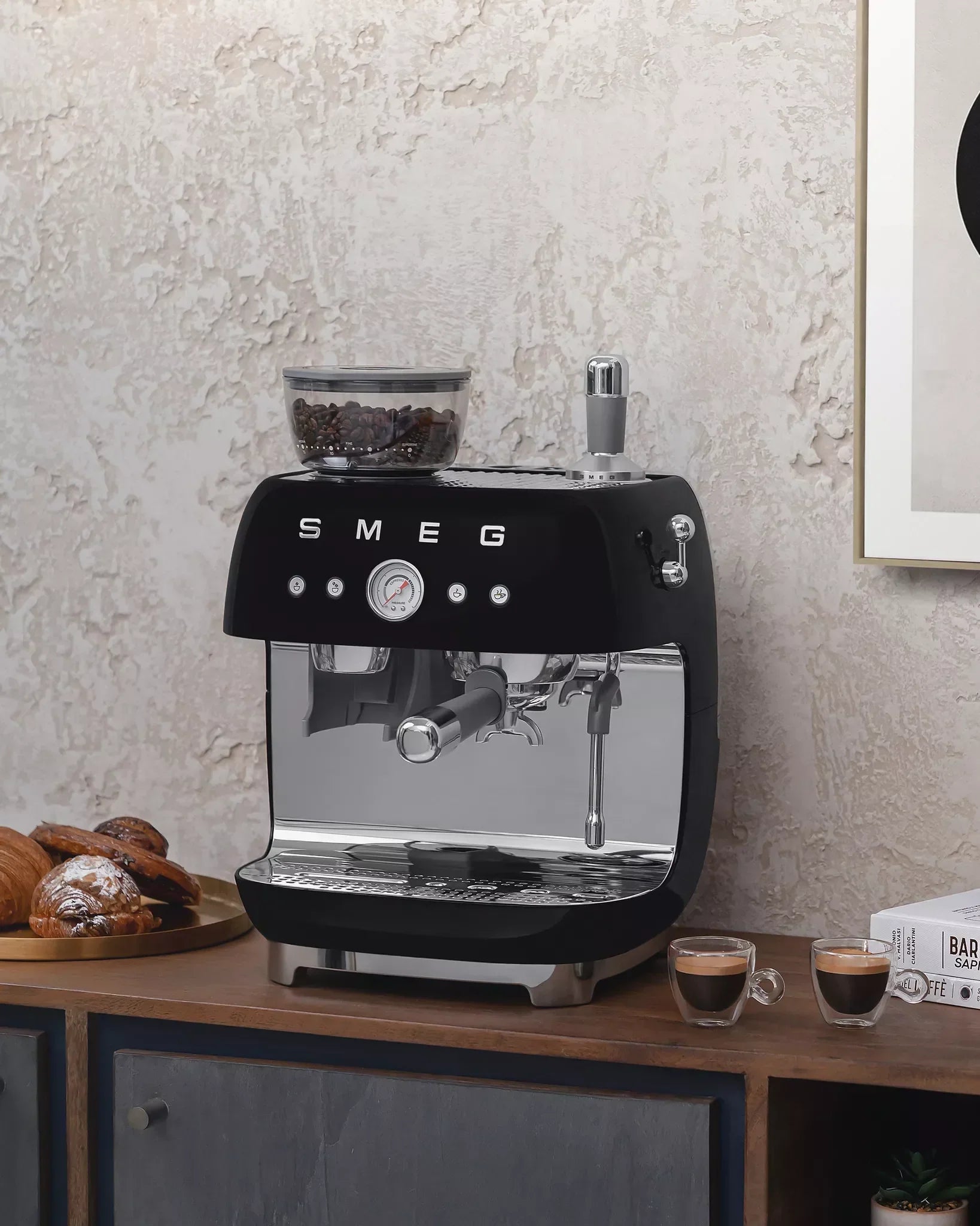 Smeg EGF03BLUK Retro Espresso Coffee Machine with Grinder in Black
